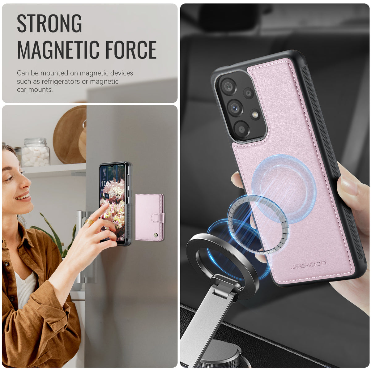 JEEHOOD För Samsung Galaxy A33 5G Skal J09 RFID-blockerande korthållare Läderbaksida Magnetiskt Mobilskal