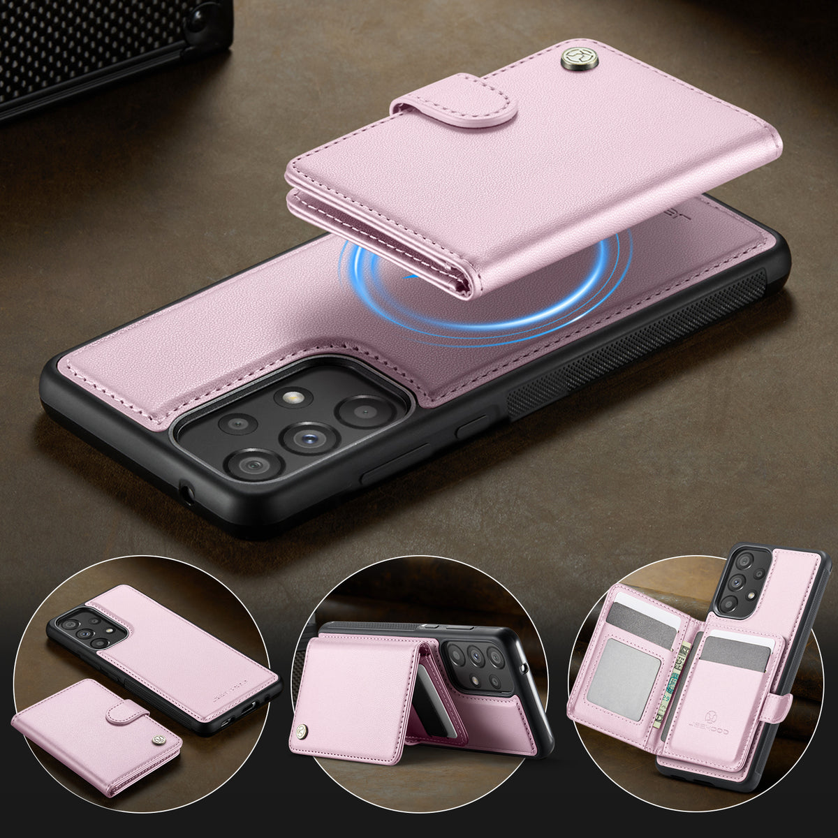 JEEHOOD För Samsung Galaxy A33 5G Skal J09 RFID-blockerande korthållare Läderbaksida Magnetiskt Mobilskal