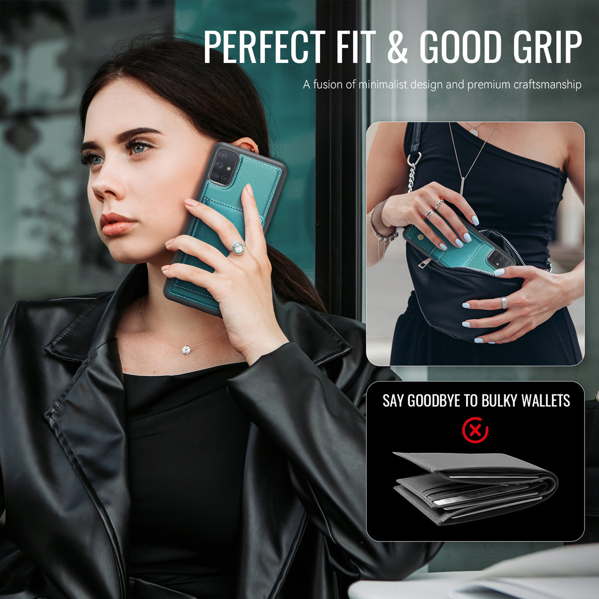 JEEHOOD For Samsung Galaxy A51 4G SM-A515 Case  J09 RFID Blocking Card Holder Leather Back Phone Cover Magnetic Case