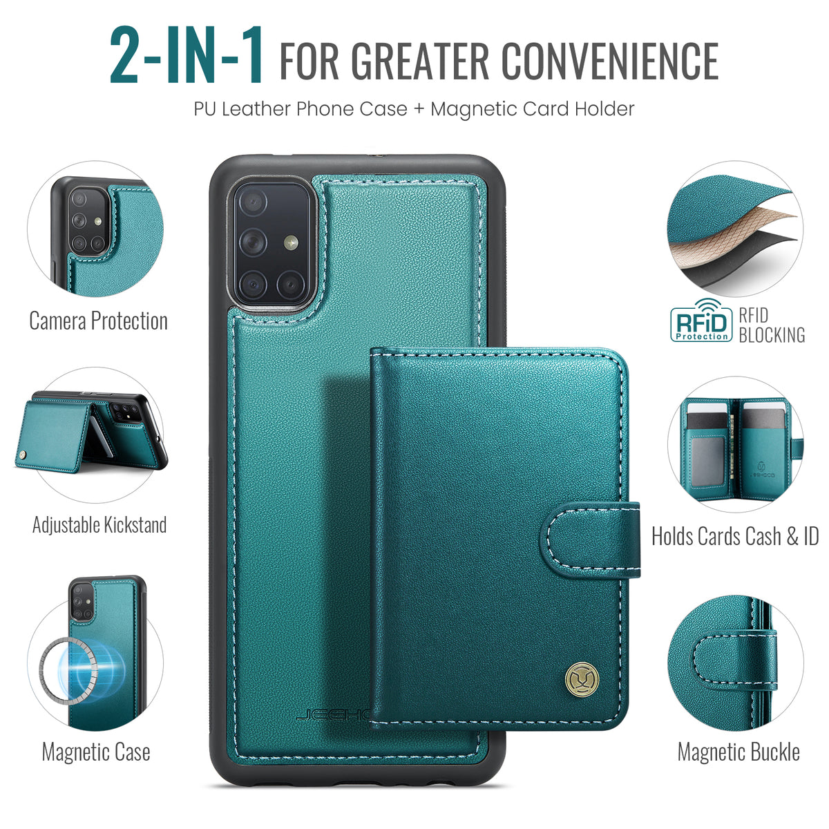JEEHOOD For Samsung Galaxy A51 4G SM-A515 Case  J09 RFID Blocking Card Holder Leather Back Phone Cover Magnetic Case