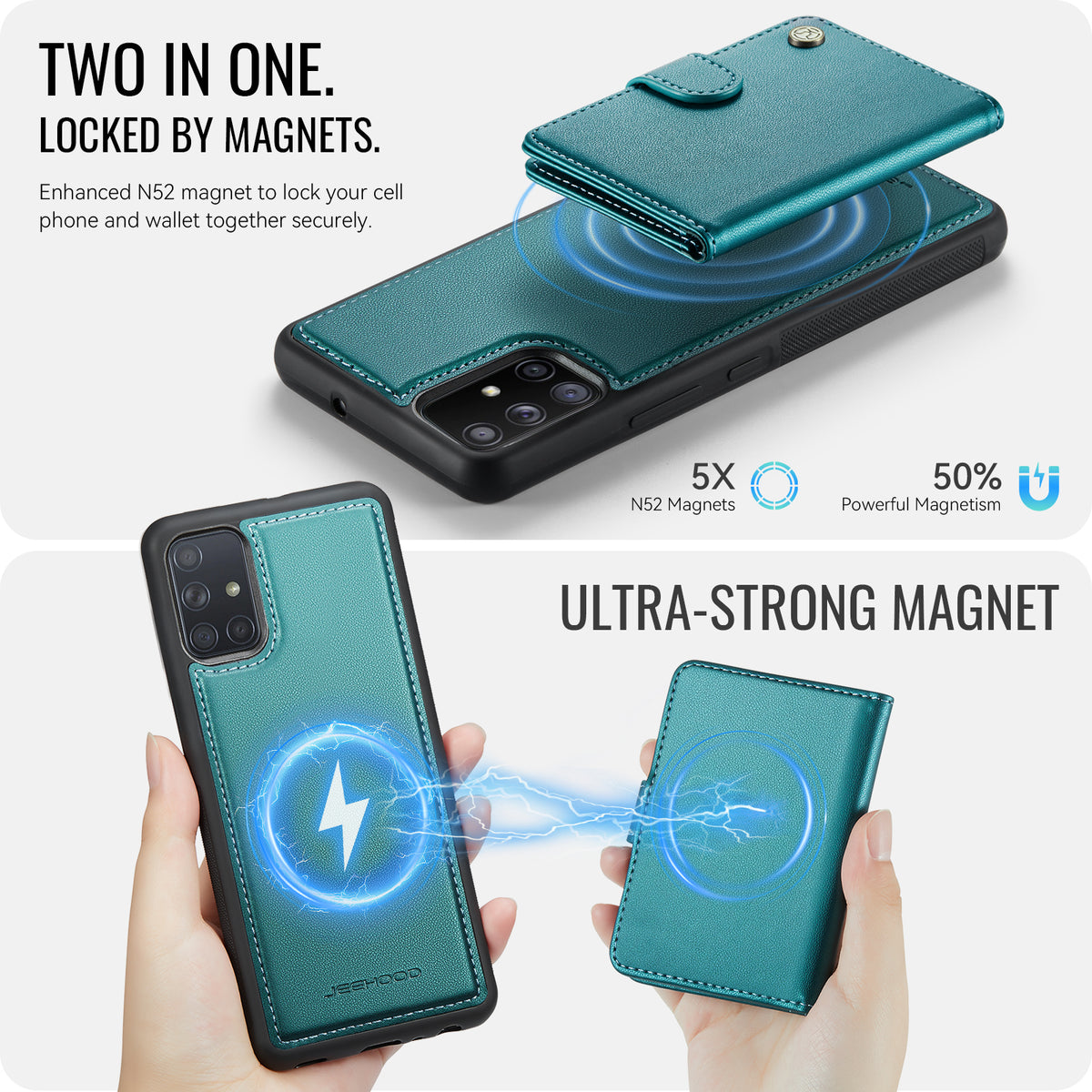 JEEHOOD For Samsung Galaxy A51 4G SM-A515 Case  J09 RFID Blocking Card Holder Leather Back Phone Cover Magnetic Case