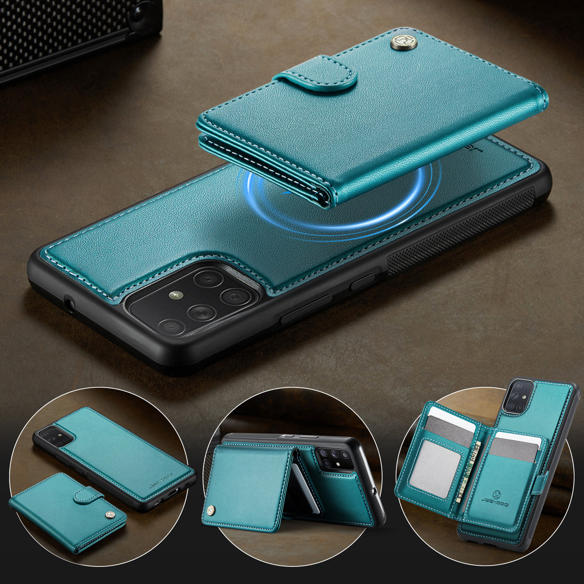JEEHOOD For Samsung Galaxy A51 4G SM-A515 Case  J09 RFID Blocking Card Holder Leather Back Phone Cover Magnetic Case