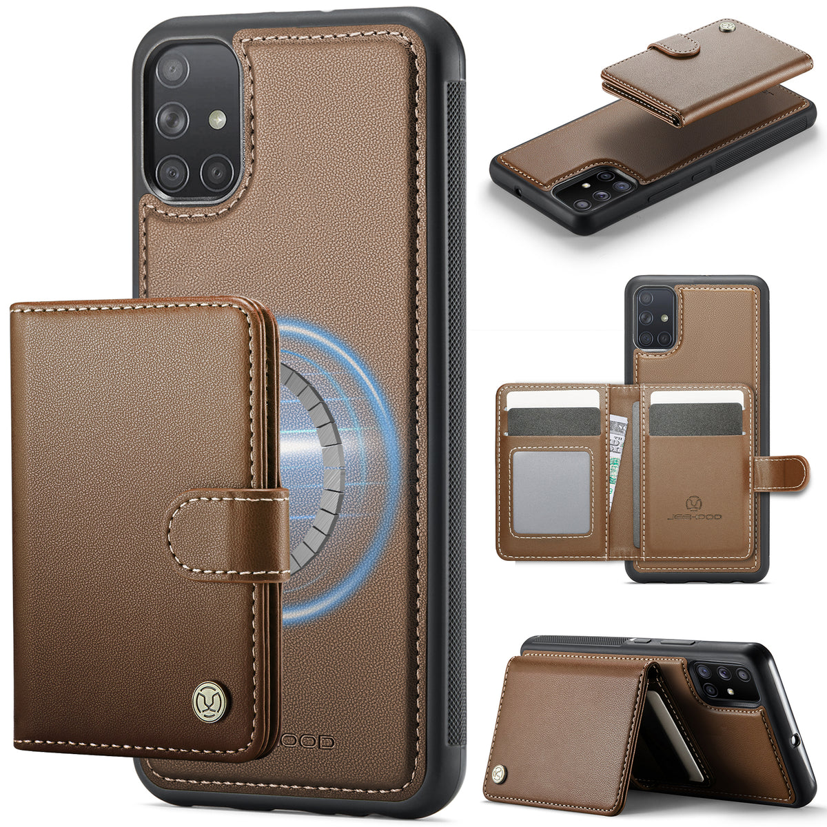JEEHOOD For Samsung Galaxy A51 4G SM-A515 Case  J09 RFID Blocking Card Holder Leather Back Phone Cover Magnetic Case