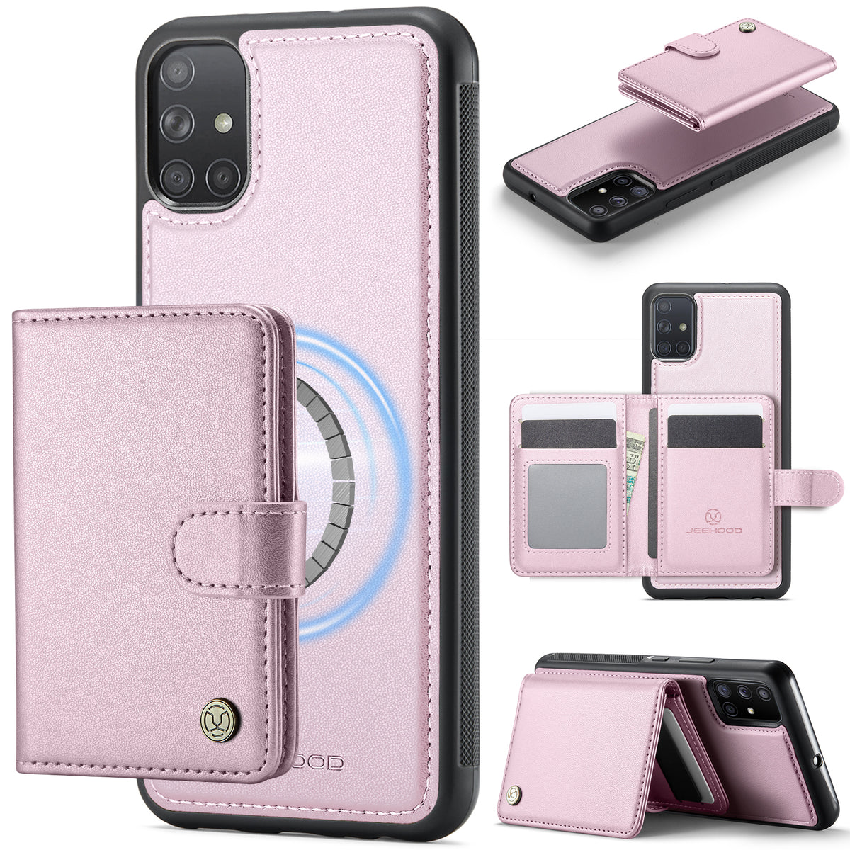 JEEHOOD For Samsung Galaxy A51 4G SM-A515 Case  J09 RFID Blocking Card Holder Leather Back Phone Cover Magnetic Case