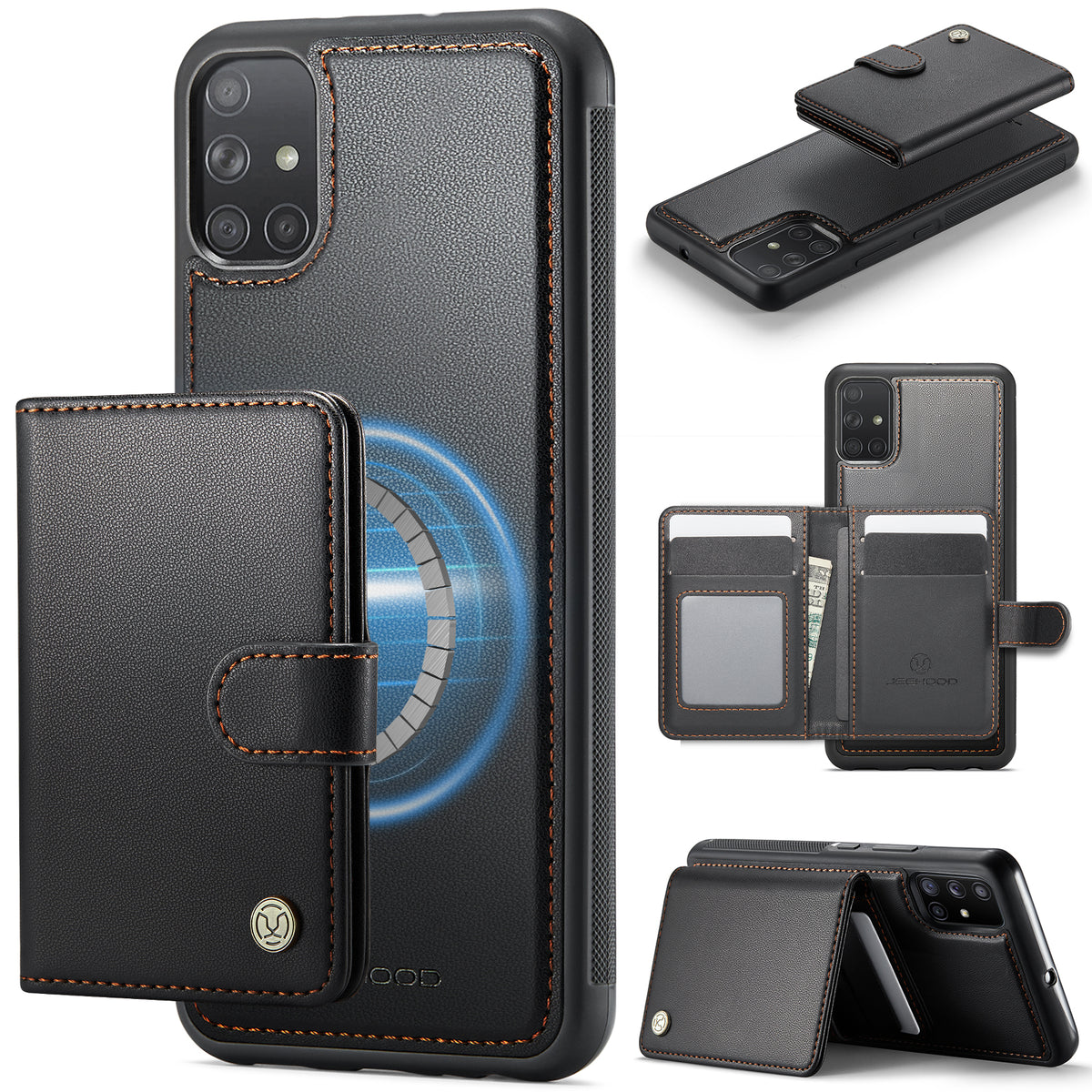 JEEHOOD For Samsung Galaxy A51 4G SM-A515 Case  J09 RFID Blocking Card Holder Leather Back Phone Cover Magnetic Case