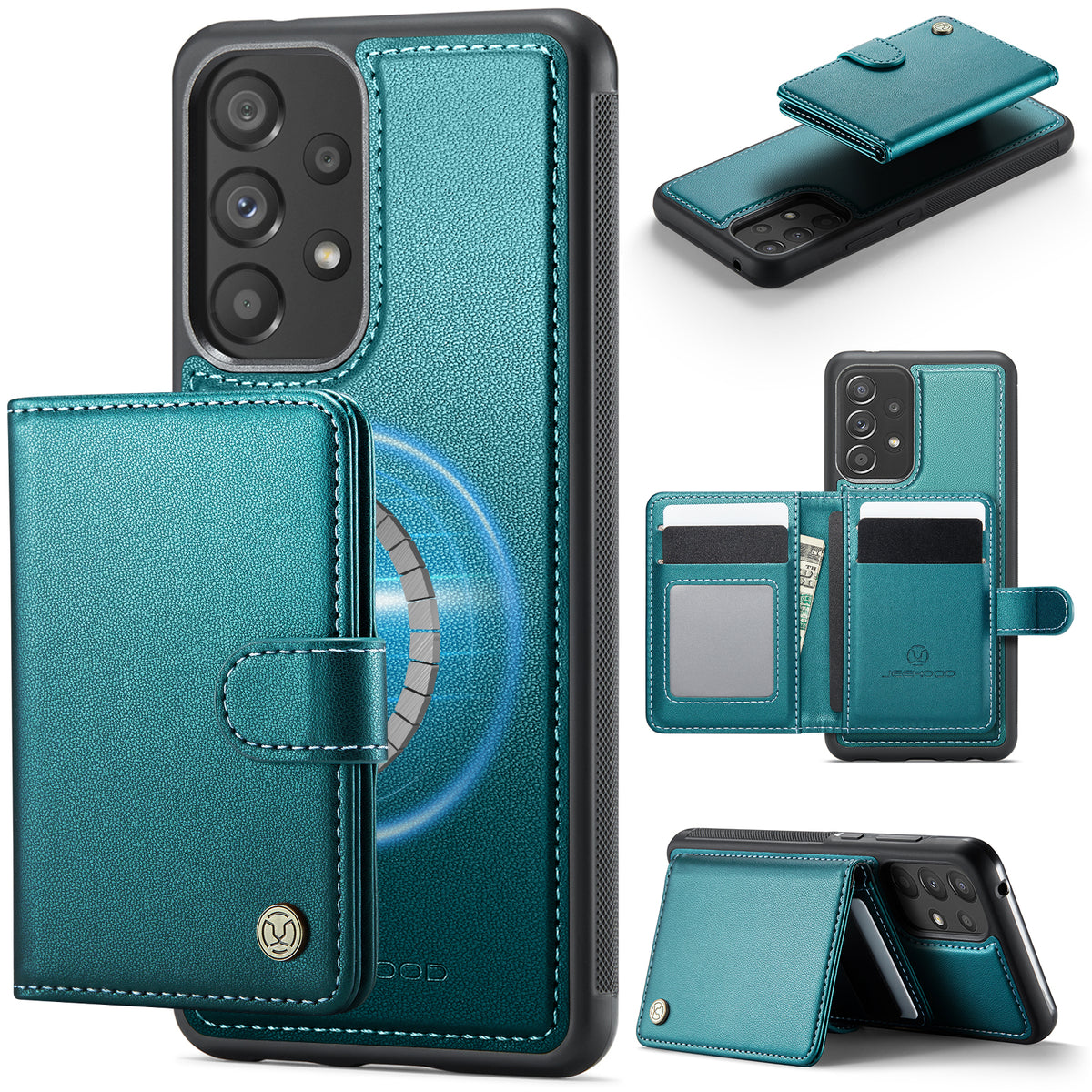 JEEHOOD For Samsung Galaxy A52 5G / Galaxy A52s 5G / Galaxy A52 4G Case J09 RFID Blocking Card Holder Leather Back Phone Cover Magnetic Case