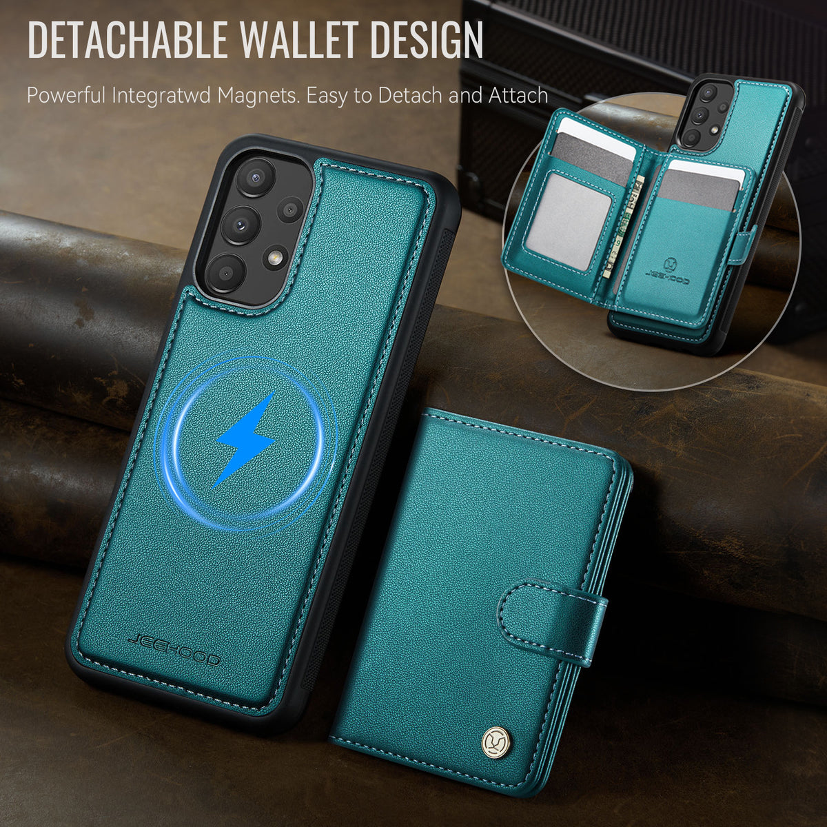 JEEHOOD For Samsung Galaxy A52 5G / Galaxy A52s 5G / Galaxy A52 4G Case J09 RFID Blocking Card Holder Leather Back Phone Cover Magnetic Case