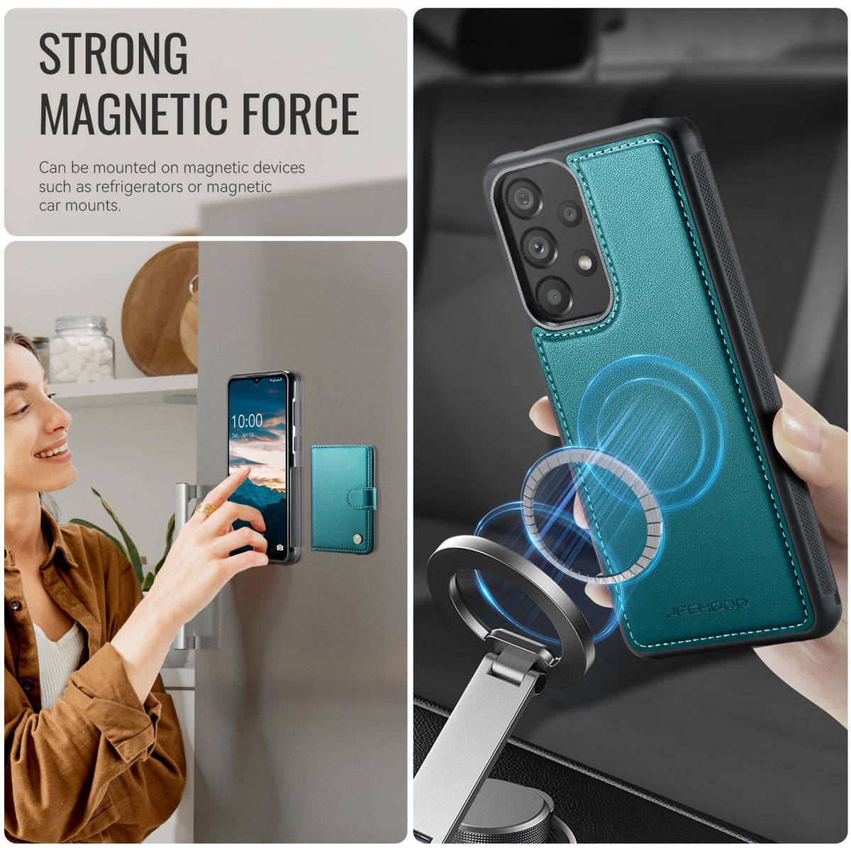 JEEHOOD For Samsung Galaxy A52 5G / Galaxy A52s 5G / Galaxy A52 4G Case J09 RFID Blocking Card Holder Leather Back Phone Cover Magnetic Case