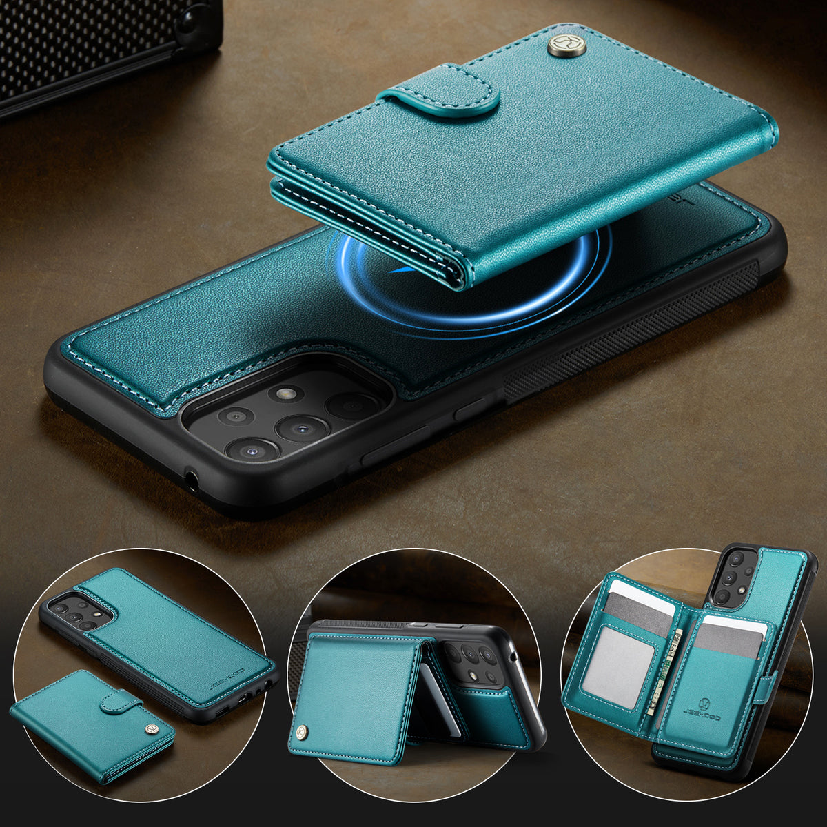 JEEHOOD For Samsung Galaxy A52 5G / Galaxy A52s 5G / Galaxy A52 4G Case J09 RFID Blocking Card Holder Leather Back Phone Cover Magnetic Case