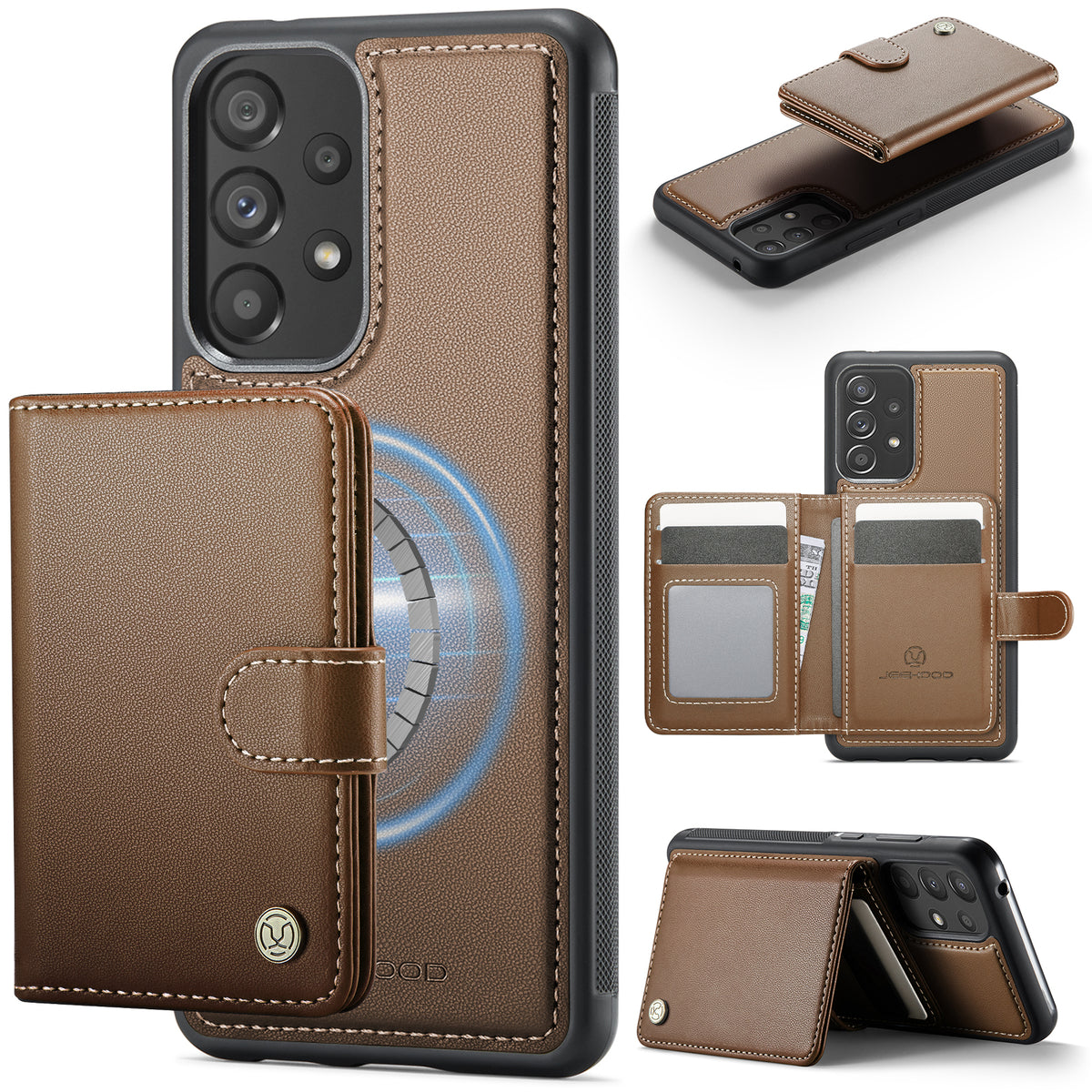 JEEHOOD For Samsung Galaxy A52 5G / Galaxy A52s 5G / Galaxy A52 4G Case J09 RFID Blocking Card Holder Leather Back Phone Cover Magnetic Case