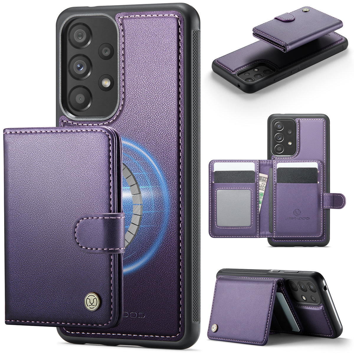 JEEHOOD For Samsung Galaxy A52 5G / Galaxy A52s 5G / Galaxy A52 4G Case J09 RFID Blocking Card Holder Leather Back Phone Cover Magnetic Case