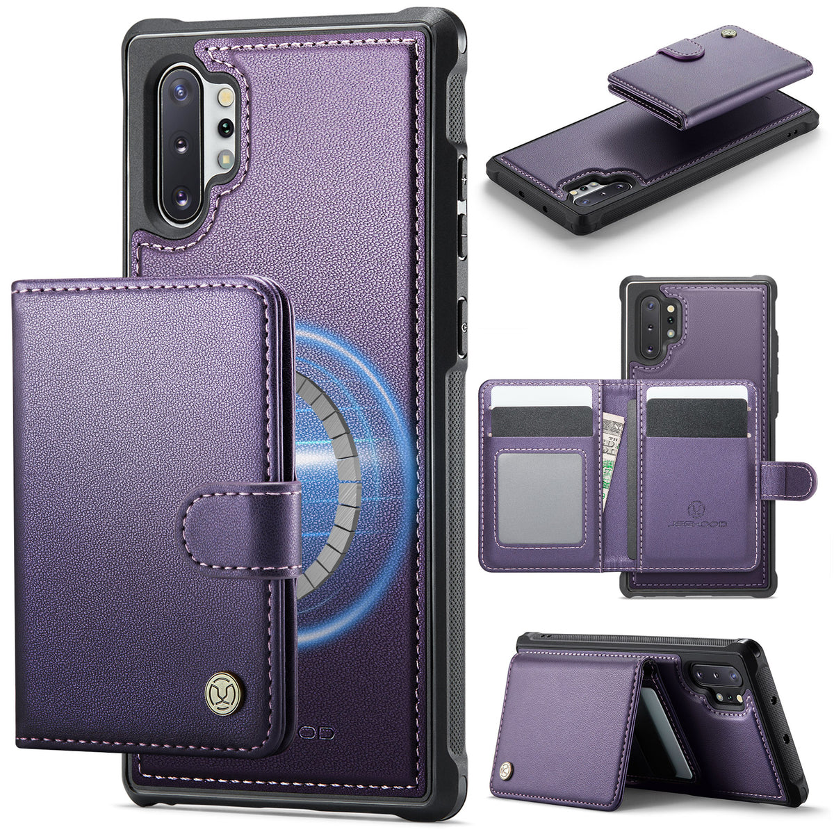 JEEHOOD Til Samsung Galaxy Note10+ 4G Cover J09 RFID Blokerende Kortholder Læder Bagcover Magnetisk Cover