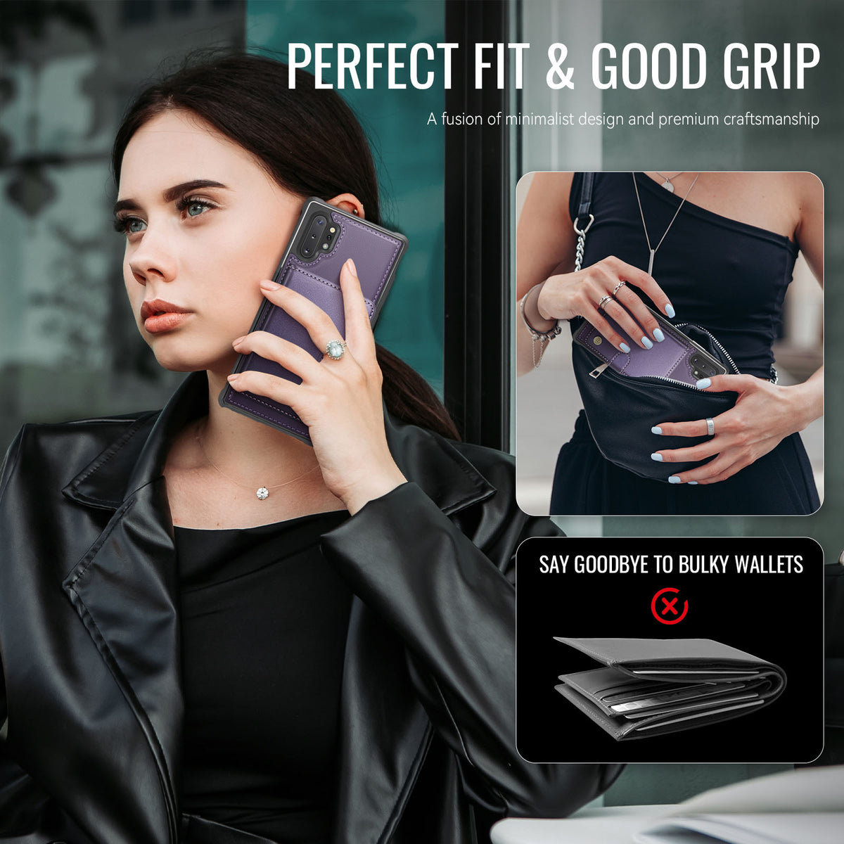 JEEHOOD Til Samsung Galaxy Note10+ 4G Cover J09 RFID Blokerende Kortholder Læder Bagcover Magnetisk Cover