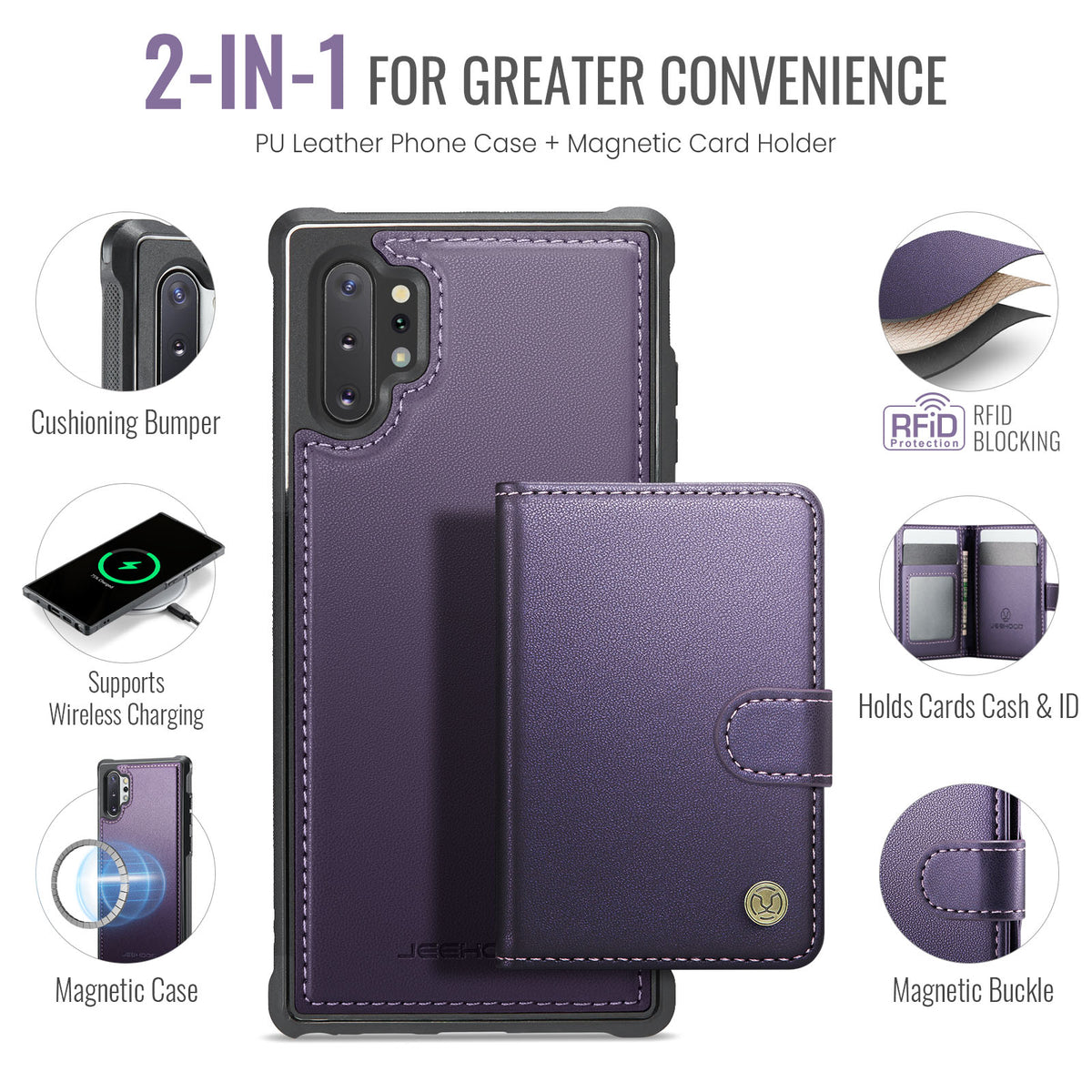 JEEHOOD Til Samsung Galaxy Note10+ 4G Cover J09 RFID Blokerende Kortholder Læder Bagcover Magnetisk Cover