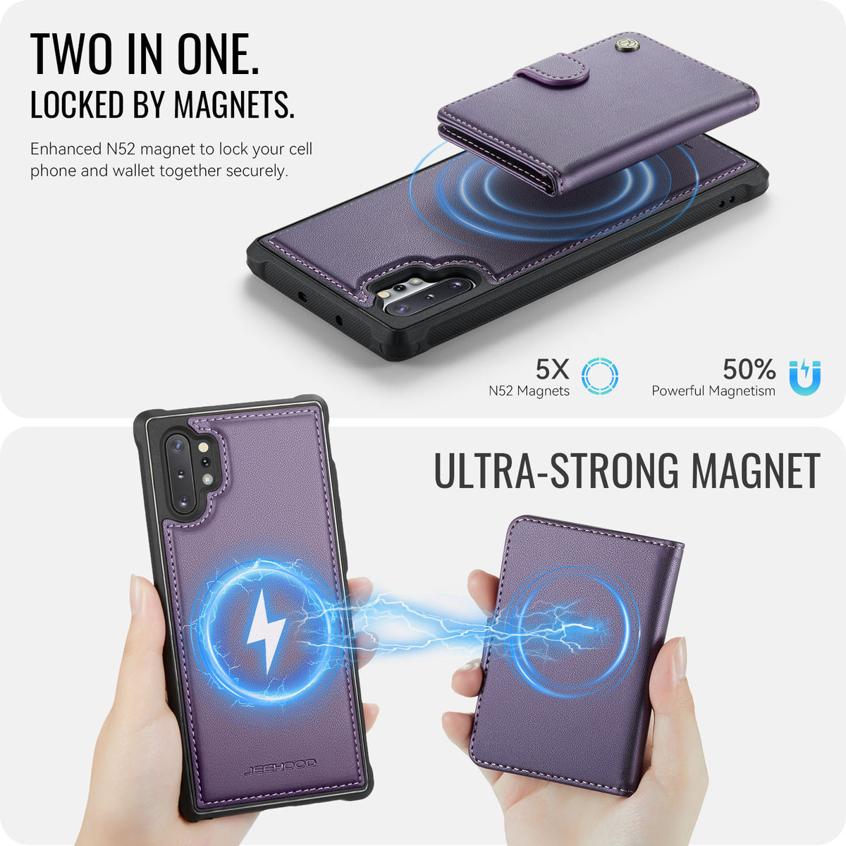 JEEHOOD Til Samsung Galaxy Note10+ 4G Cover J09 RFID Blokerende Kortholder Læder Bagcover Magnetisk Cover