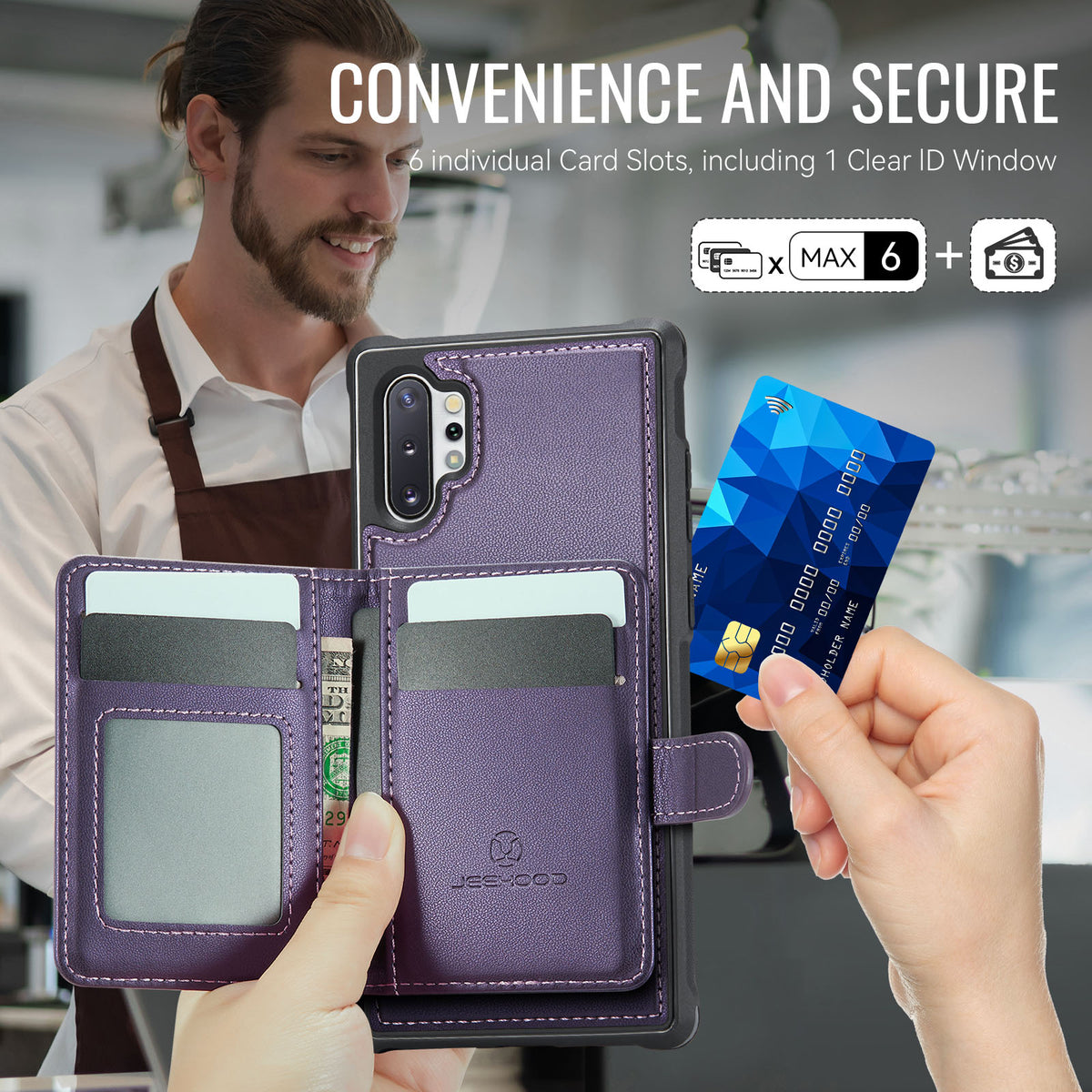 JEEHOOD Til Samsung Galaxy Note10+ 4G Cover J09 RFID Blokerende Kortholder Læder Bagcover Magnetisk Cover