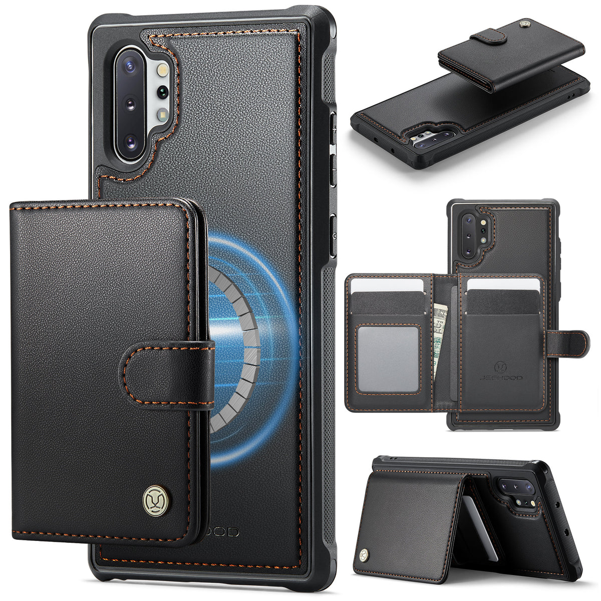 JEEHOOD Til Samsung Galaxy Note10+ 4G Cover J09 RFID Blokerende Kortholder Læder Bagcover Magnetisk Cover