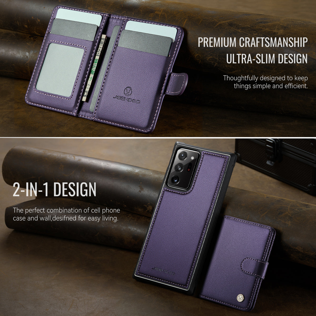 JEEHOOD For Samsung Galaxy Note20 Ultra Case  J09 RFID Blocking Card Holder Leather Back Phone Cover Magnetic Case
