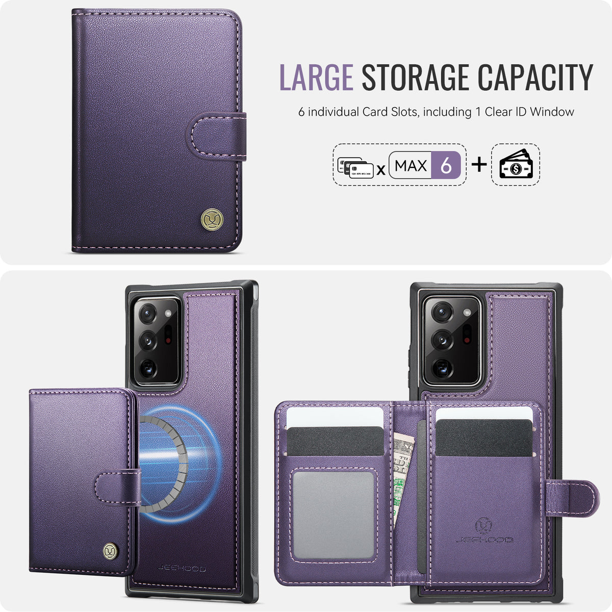 JEEHOOD For Samsung Galaxy Note20 Ultra Case  J09 RFID Blocking Card Holder Leather Back Phone Cover Magnetic Case