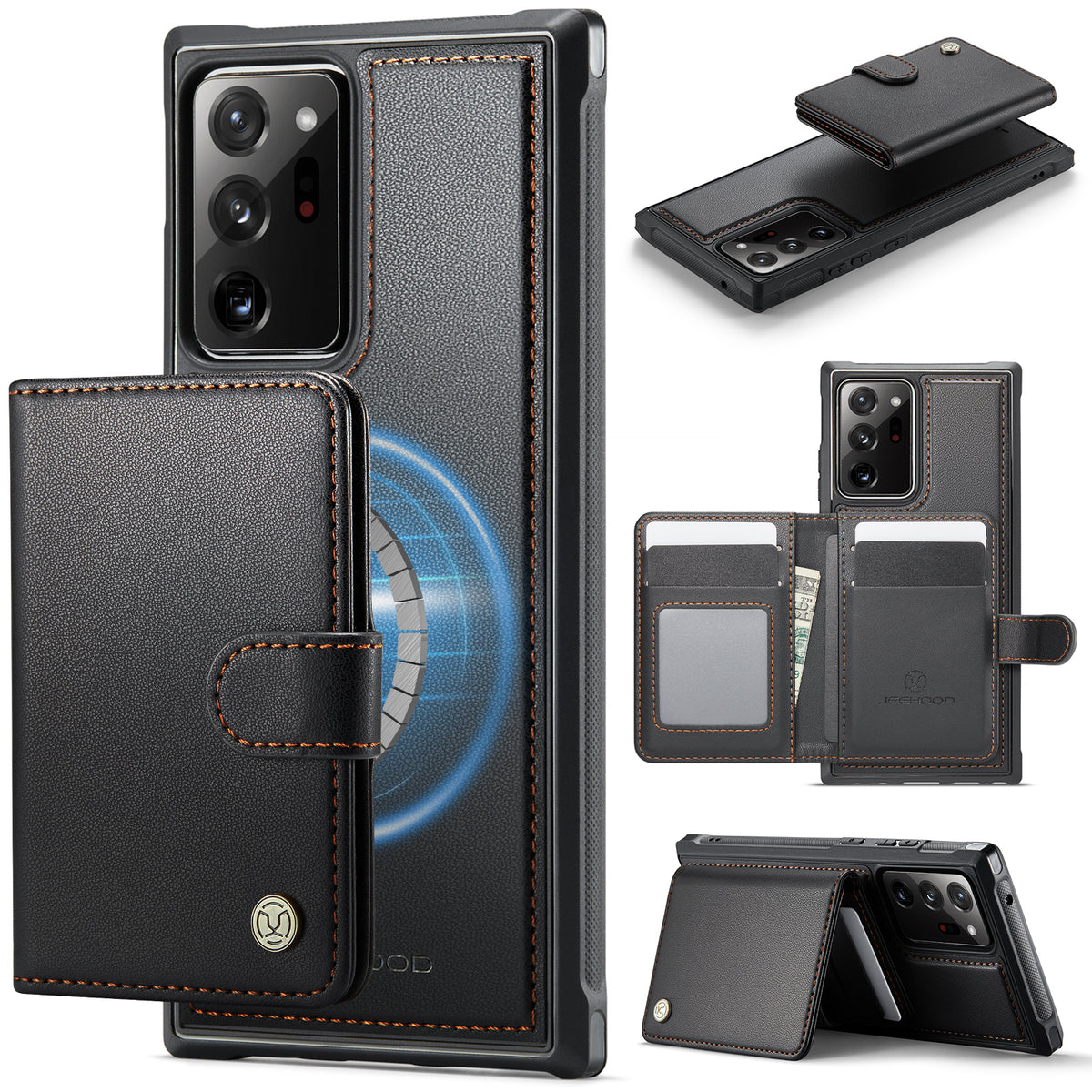 JEEHOOD For Samsung Galaxy Note20 Ultra Case  J09 RFID Blocking Card Holder Leather Back Phone Cover Magnetic Case