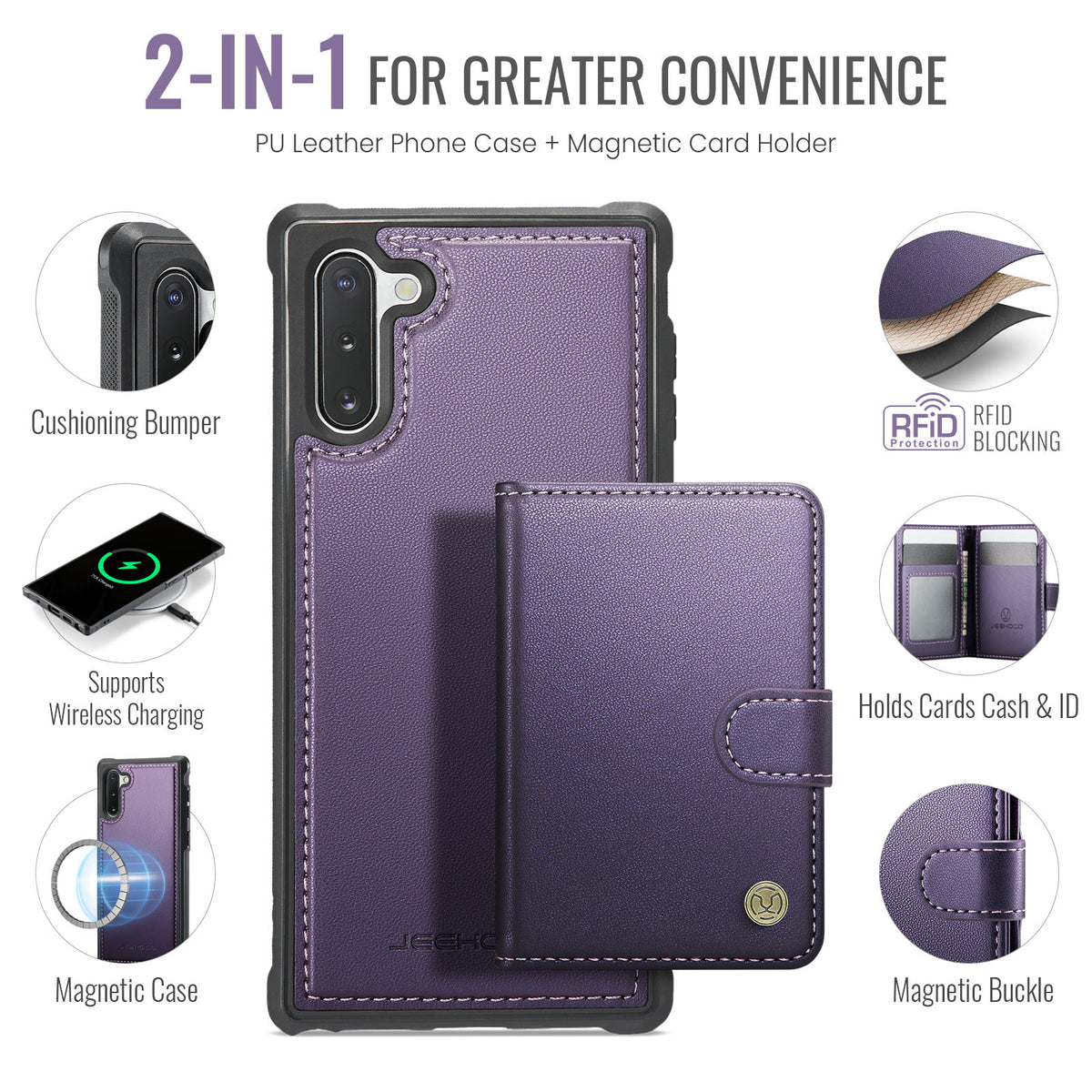 JEEHOOD For Samsung Galaxy Note10 Case  J09 RFID Blocking Card Holder Leather Back Phone Cover Magnetic Case