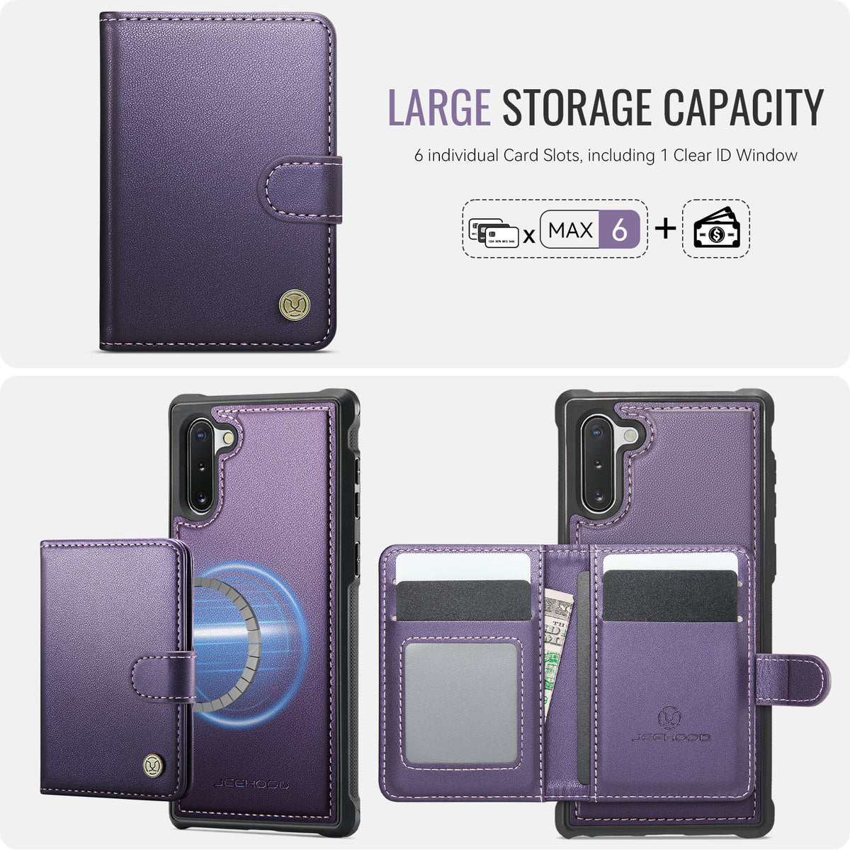 JEEHOOD For Samsung Galaxy Note10 Case  J09 RFID Blocking Card Holder Leather Back Phone Cover Magnetic Case