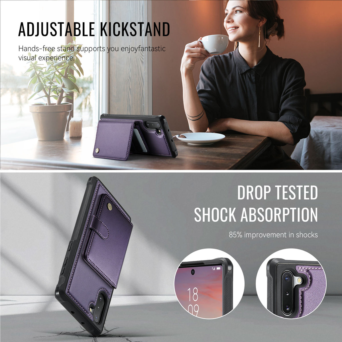 JEEHOOD For Samsung Galaxy Note10 Case  J09 RFID Blocking Card Holder Leather Back Phone Cover Magnetic Case