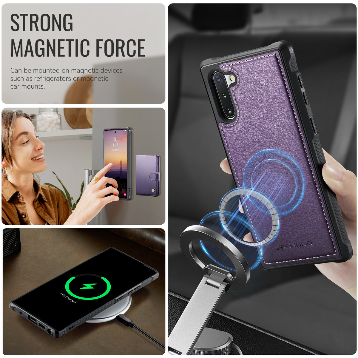 JEEHOOD For Samsung Galaxy Note10 Case  J09 RFID Blocking Card Holder Leather Back Phone Cover Magnetic Case