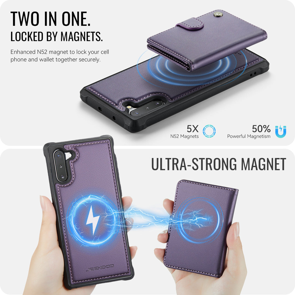 JEEHOOD For Samsung Galaxy Note10 Case  J09 RFID Blocking Card Holder Leather Back Phone Cover Magnetic Case