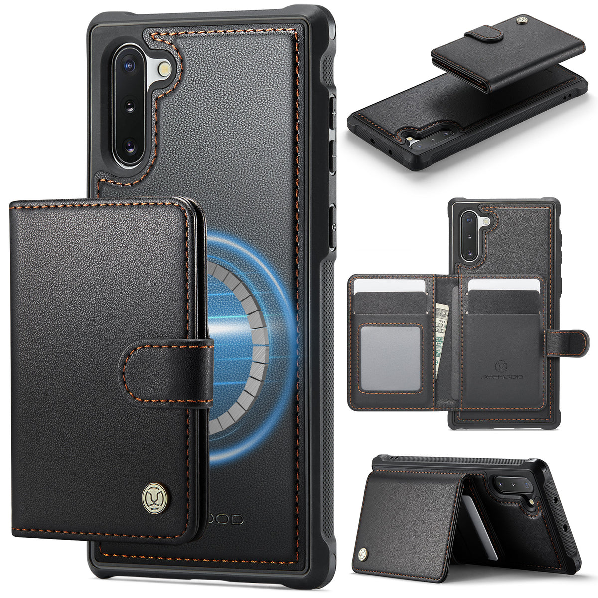 JEEHOOD For Samsung Galaxy Note10 Case  J09 RFID Blocking Card Holder Leather Back Phone Cover Magnetic Case