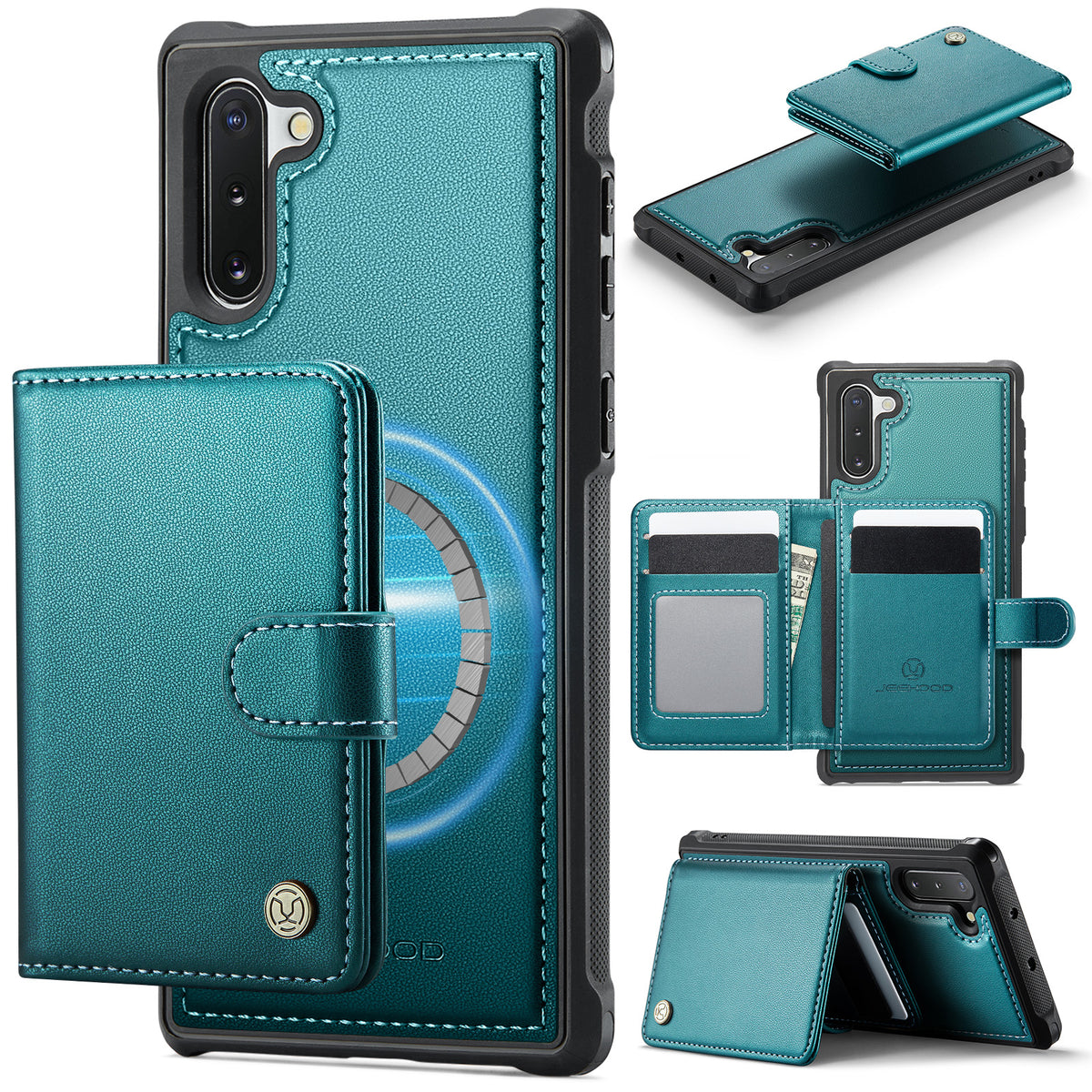 JEEHOOD For Samsung Galaxy Note10 Case  J09 RFID Blocking Card Holder Leather Back Phone Cover Magnetic Case
