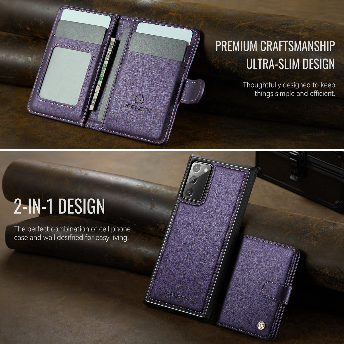 JEEHOOD For Samsung Galaxy Note20 Case  J09 RFID Blocking Card Holder Leather Back Phone Cover Magnetic Case
