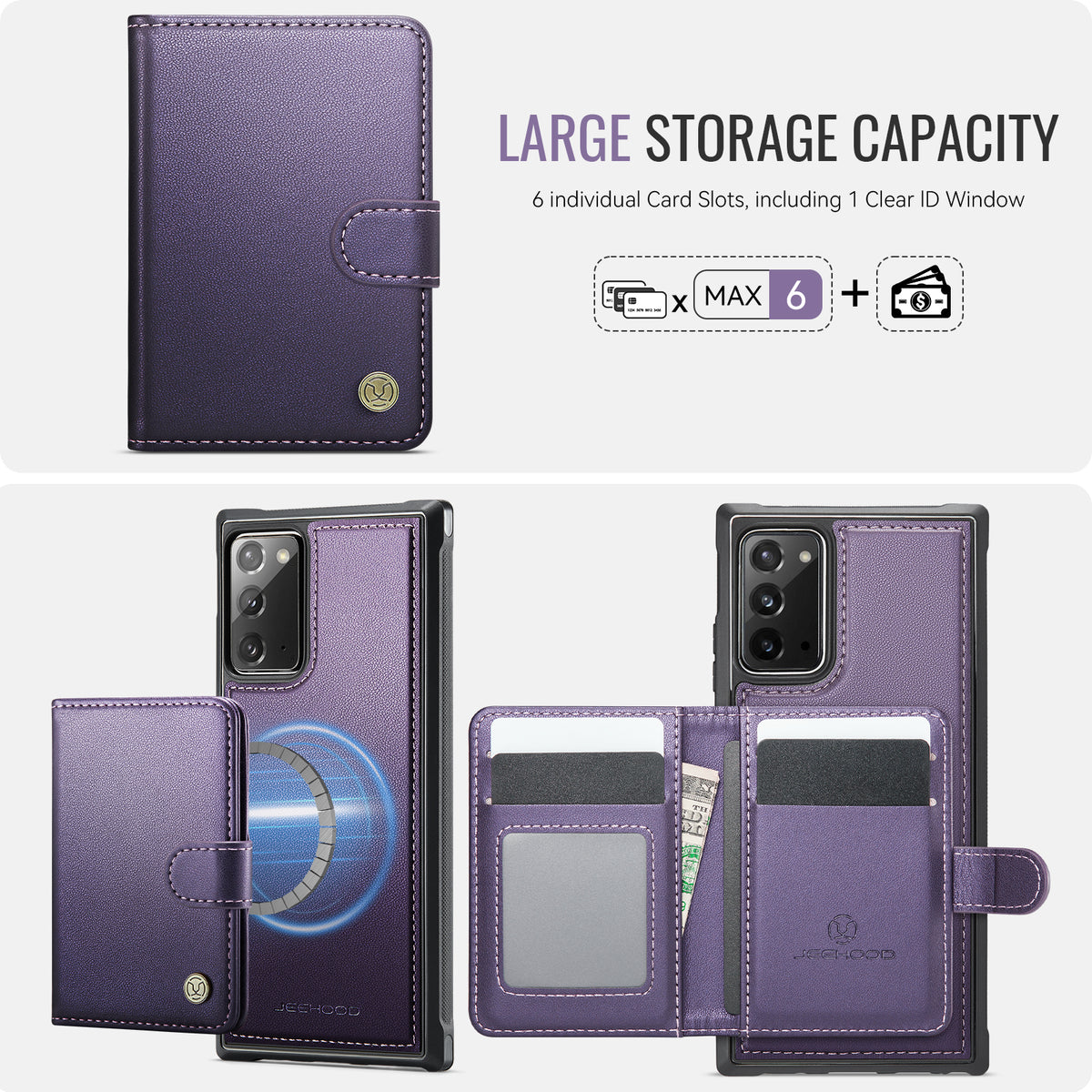 JEEHOOD For Samsung Galaxy Note20 Case  J09 RFID Blocking Card Holder Leather Back Phone Cover Magnetic Case