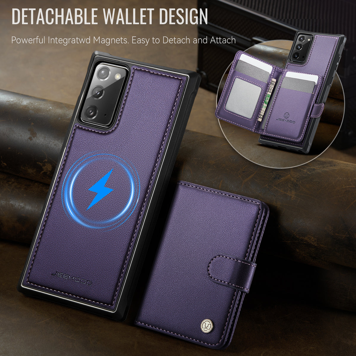 JEEHOOD For Samsung Galaxy Note20 Case  J09 RFID Blocking Card Holder Leather Back Phone Cover Magnetic Case