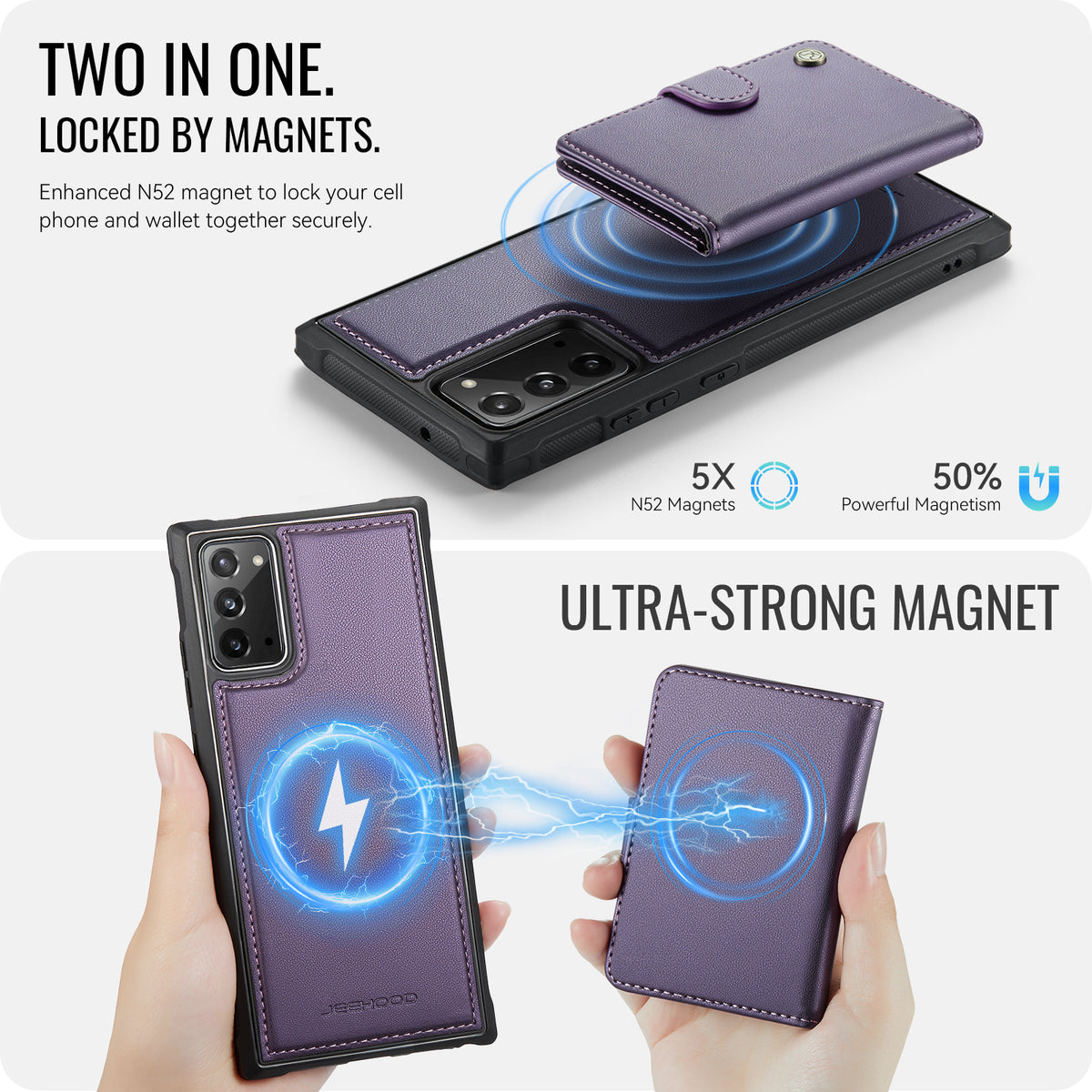 JEEHOOD For Samsung Galaxy Note20 Case  J09 RFID Blocking Card Holder Leather Back Phone Cover Magnetic Case