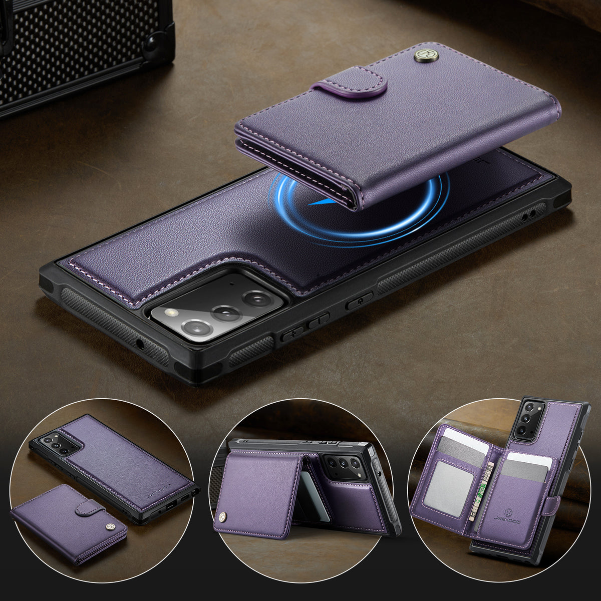 JEEHOOD For Samsung Galaxy Note20 Case  J09 RFID Blocking Card Holder Leather Back Phone Cover Magnetic Case