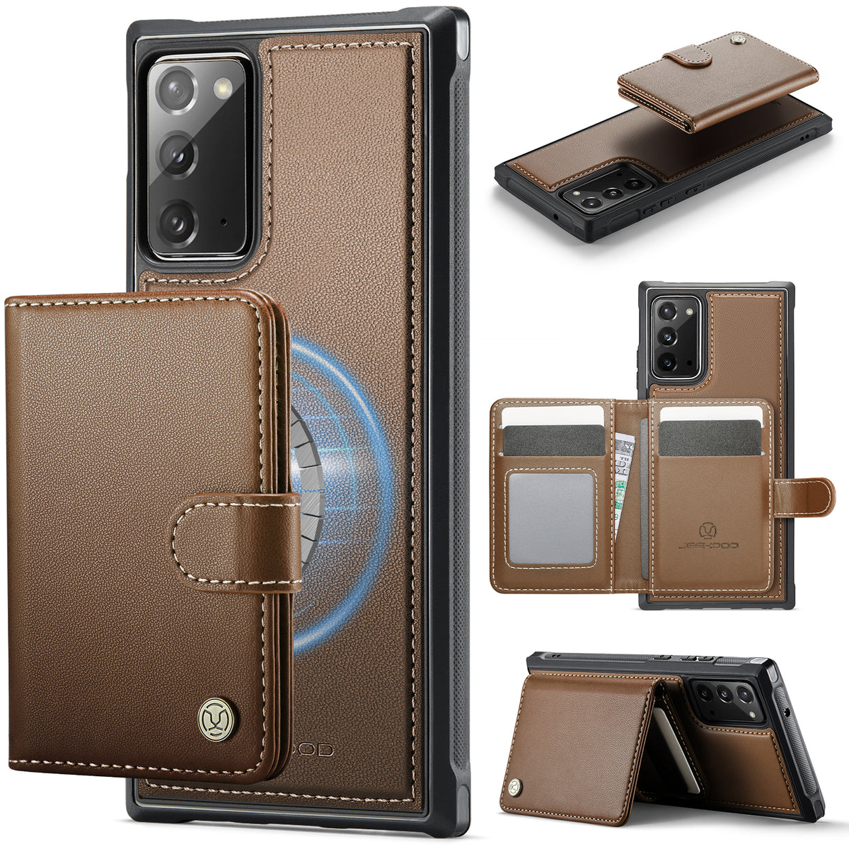 JEEHOOD For Samsung Galaxy Note20 Case  J09 RFID Blocking Card Holder Leather Back Phone Cover Magnetic Case