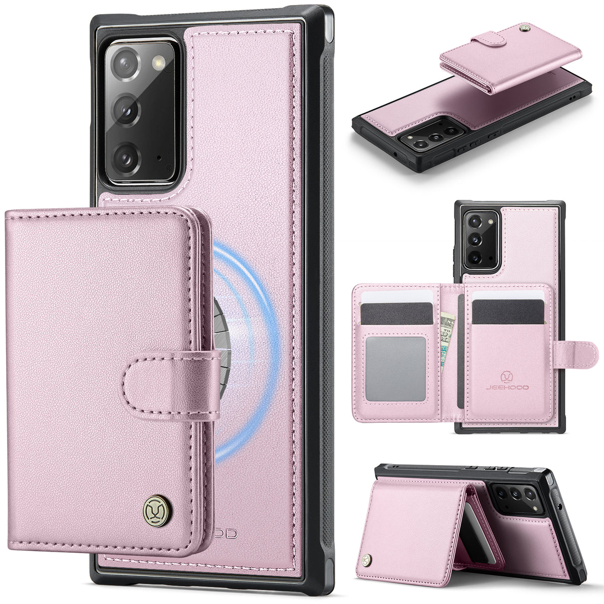 JEEHOOD For Samsung Galaxy Note20 Case  J09 RFID Blocking Card Holder Leather Back Phone Cover Magnetic Case