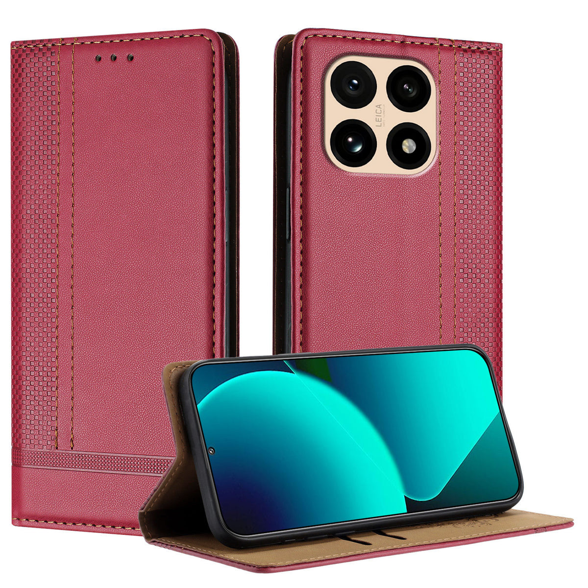 For Xiaomi 15T Case L-Shaped Grid Pattern Leather Stand Phone Cover with Card Slots