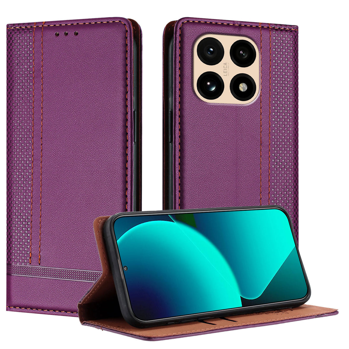 For Xiaomi 15T Case L-Shaped Grid Pattern Leather Stand Phone Cover with Card Slots
