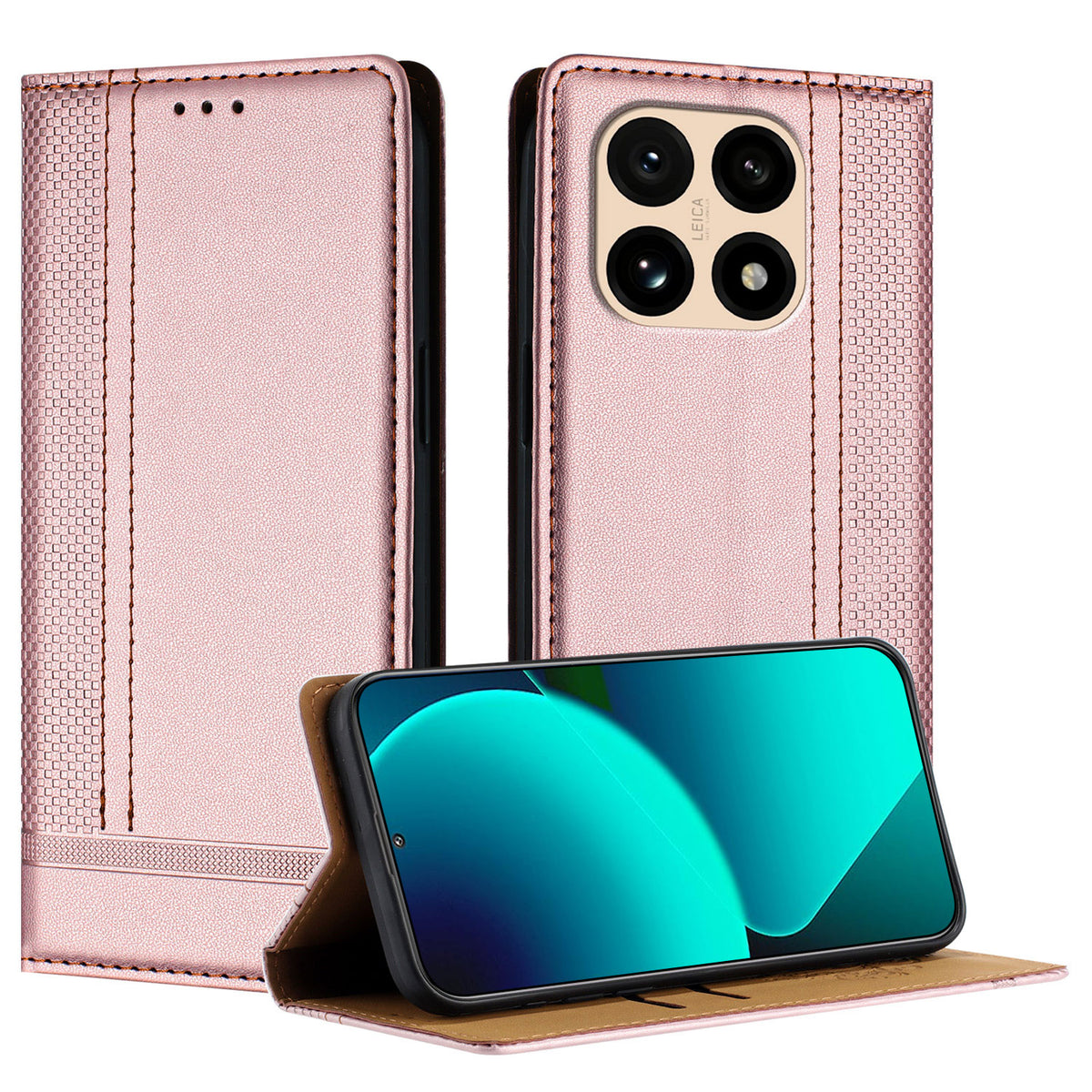 For Xiaomi 15T Case L-Shaped Grid Pattern Leather Stand Phone Cover with Card Slots