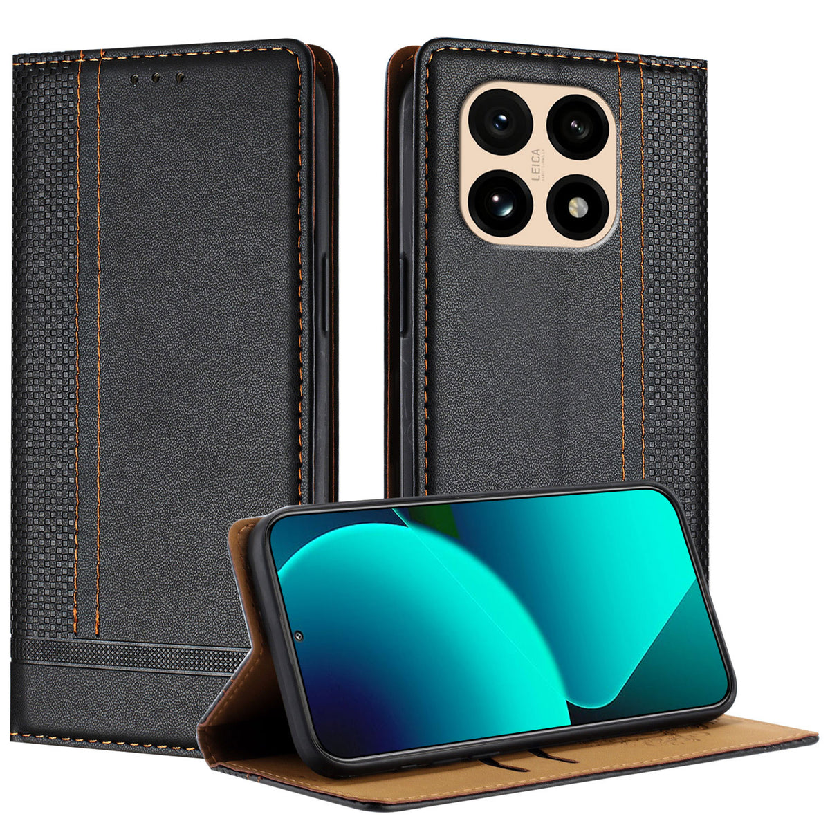 For Xiaomi 15T Case L-Shaped Grid Pattern Leather Stand Phone Cover with Card Slots