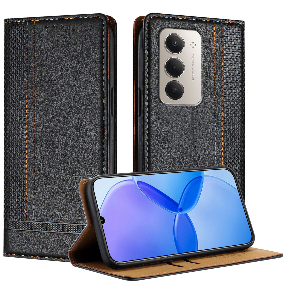 For Xiaomi Redmi 15 4G (EU) (171mm) / Xiaomi Redmi 15 5G (EU) (171mm) Case L-Shaped Grid Pattern Leather Stand Phone Cover with Card Slots