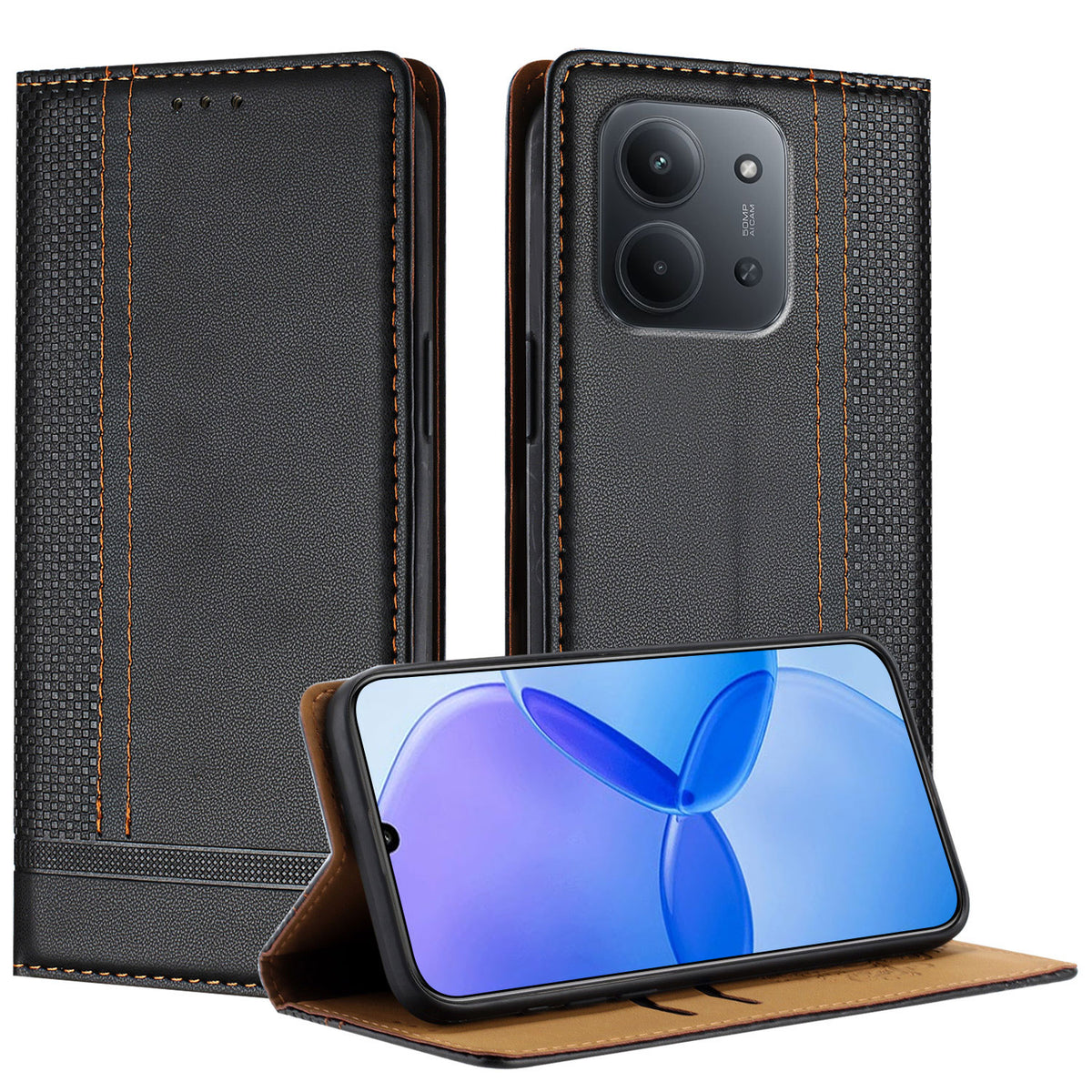 For Xiaomi Redmi 15C 5G (EU) (173mm) / Xiaomi Redmi 15C 4G (EU) (173mm) Case L-Shaped Grid Pattern Leather Stand Phone Cover with Card Slots
