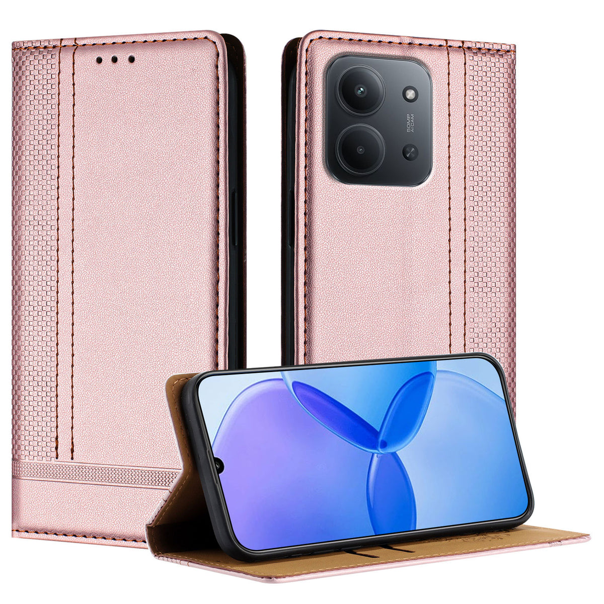 Xiaomi Redmi 15C 5G (Global) (171 mm) / 15C 4G (Global) (171 mm) / Poco C85 4G (171 mm) L-format etui med ternet lædermønster, mobilcover med stativ og kortholder