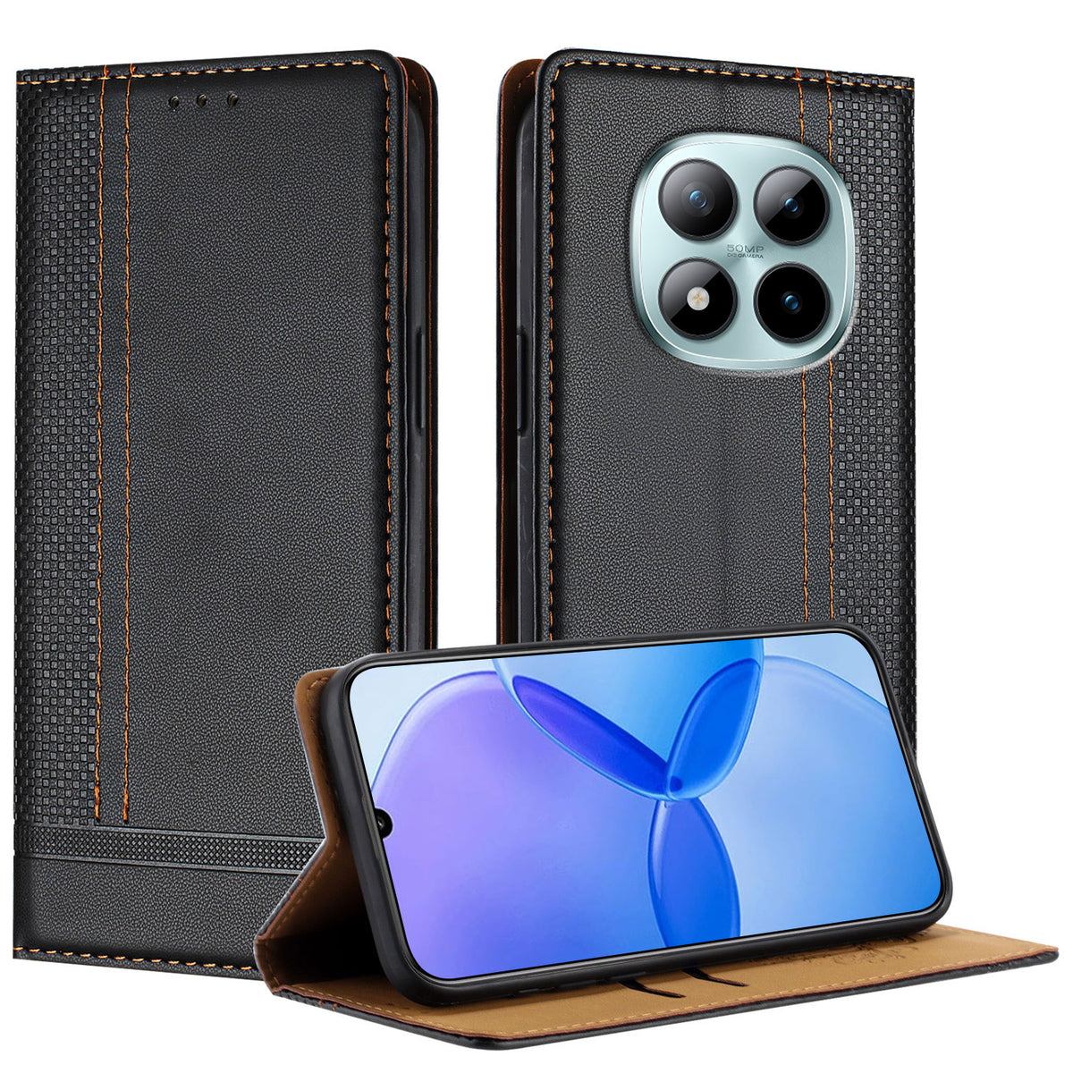 For Xiaomi Poco M8 Pro 5G / Redmi Note 15 Pro+ 5G (Global) Case L-Shaped Grid Pattern Leather Stand Phone Cover with Card Slots