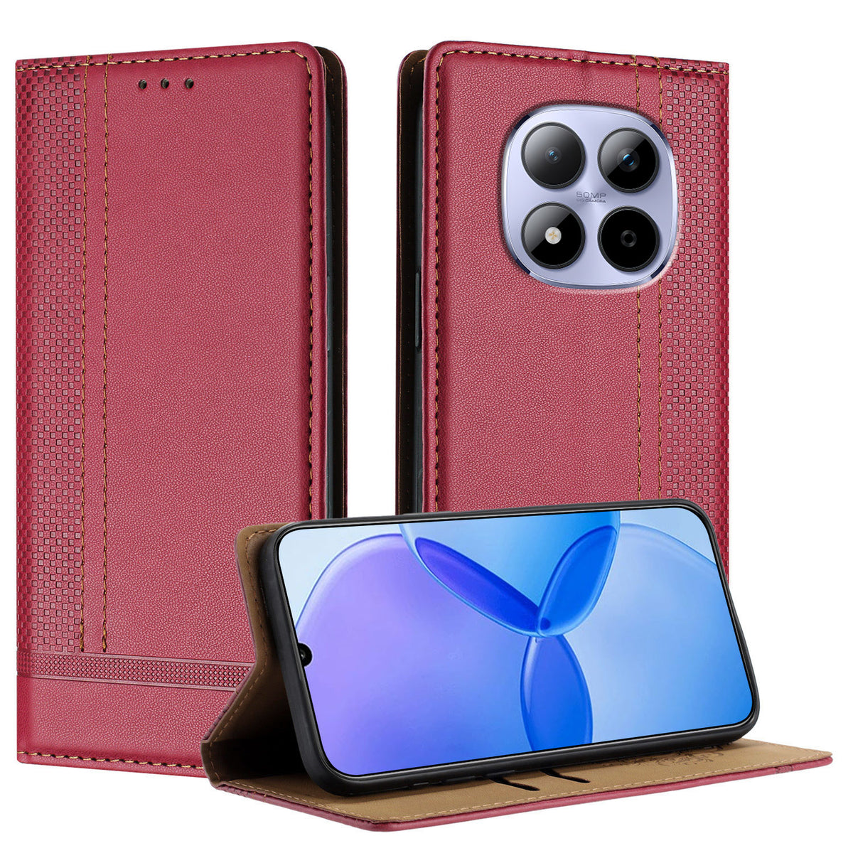 Xiaomi Redmi Note 15 Pro 5G (Global) Skal L-format Rutmönster Läderställ mobilskal med Kortplatser