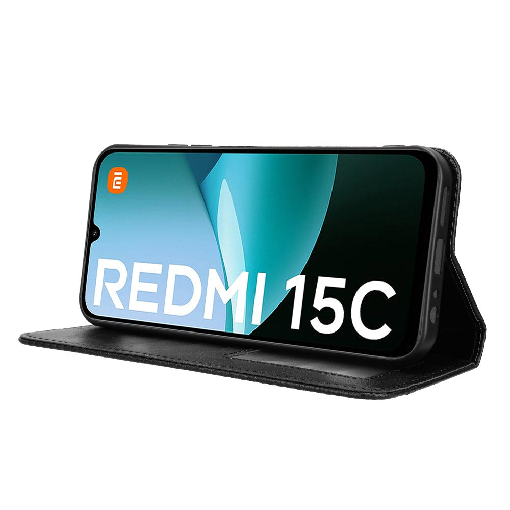 For Xiaomi Redmi 15C 5G (EU) (173mm) / Xiaomi Redmi 15C 4G (EU) (173mm) Leather Case Wallet Stand Retro Texture Phone Cover