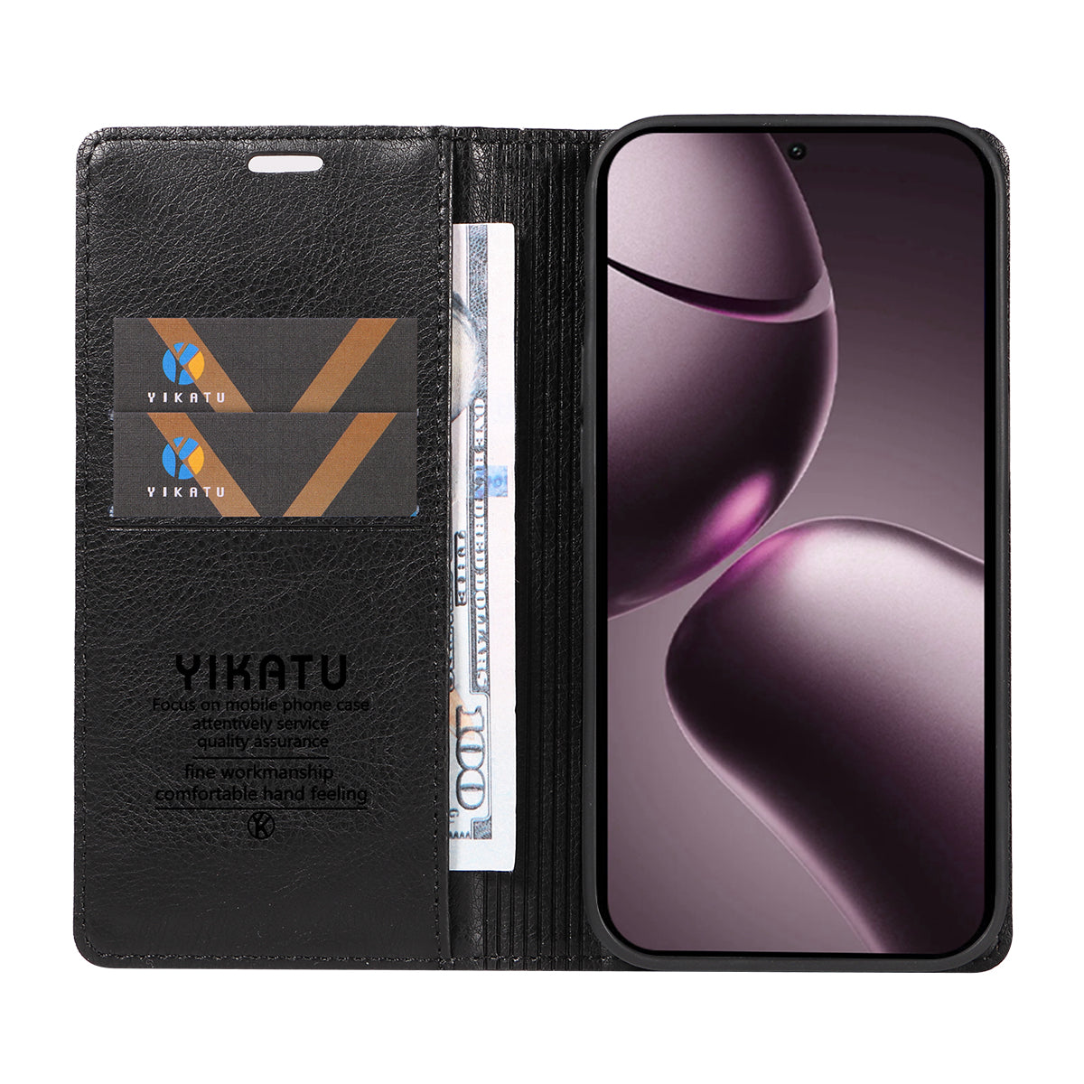 YIKATU For Xiaomi 15T Wallet Case  YK-006 Magnetic Closure Leather Phone Cover Litchi Texture