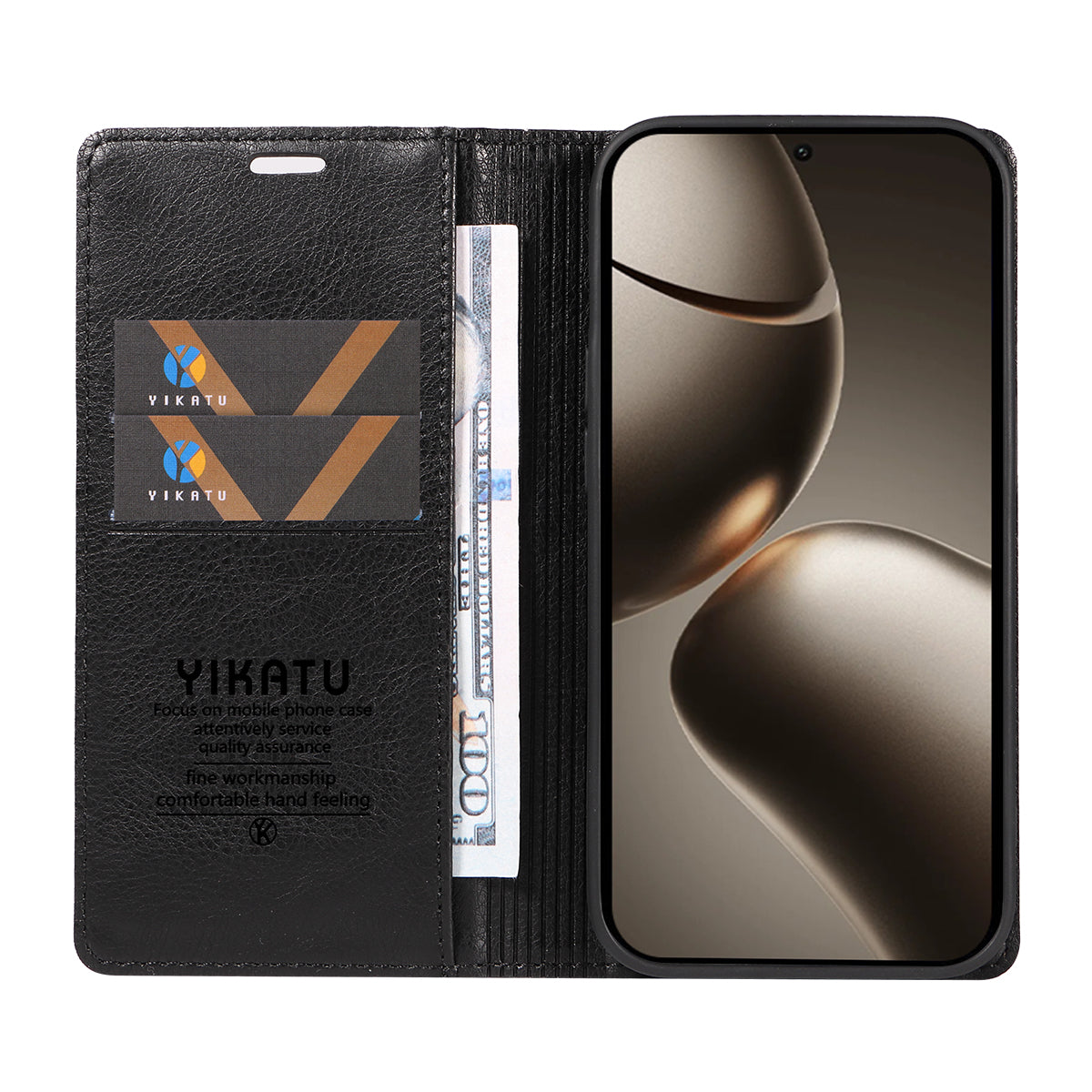 YIKATU For Xiaomi 15T Pro Wallet Case  YK-006 Magnetic Closure Leather Phone Cover Litchi Texture